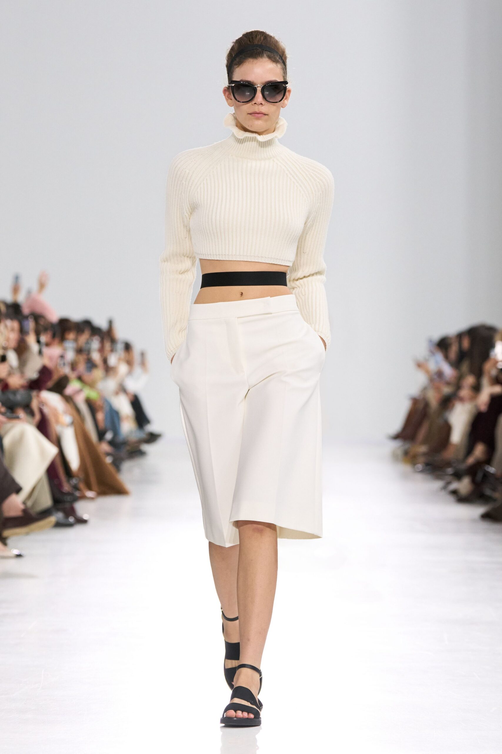 white cropped top and wide-leg pants