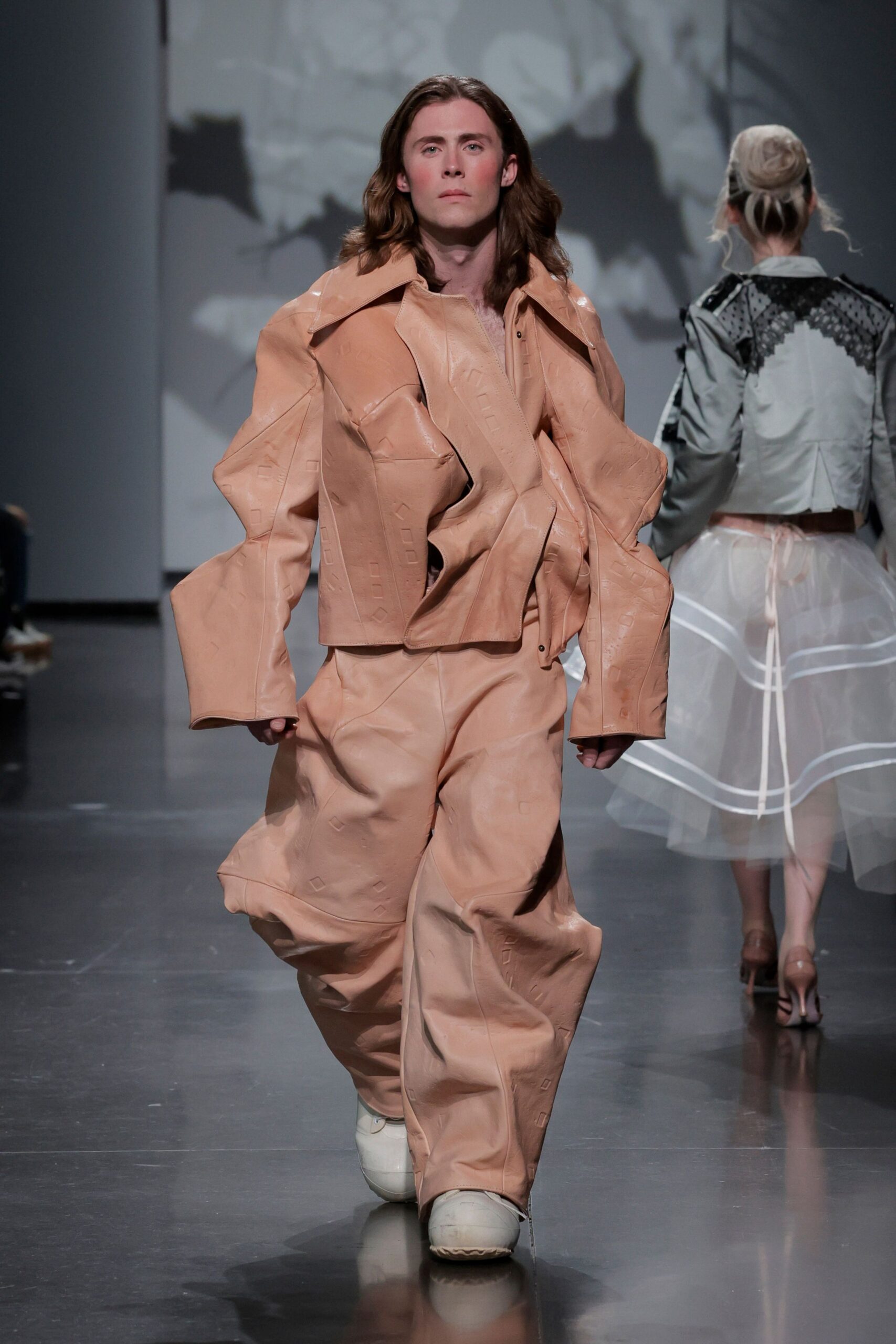 beige leather relaxed wide-leg pants