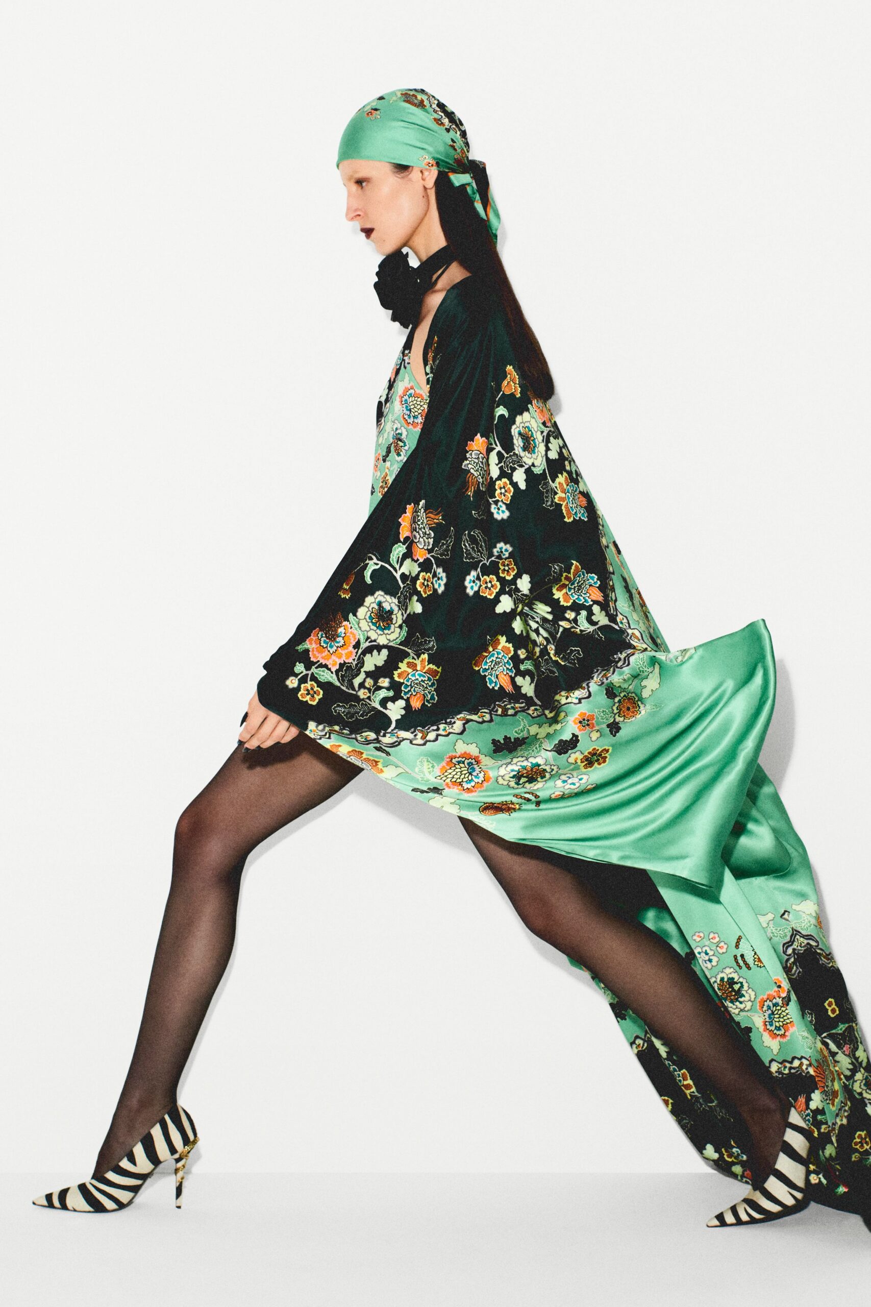 embroidered black and green maxi dress