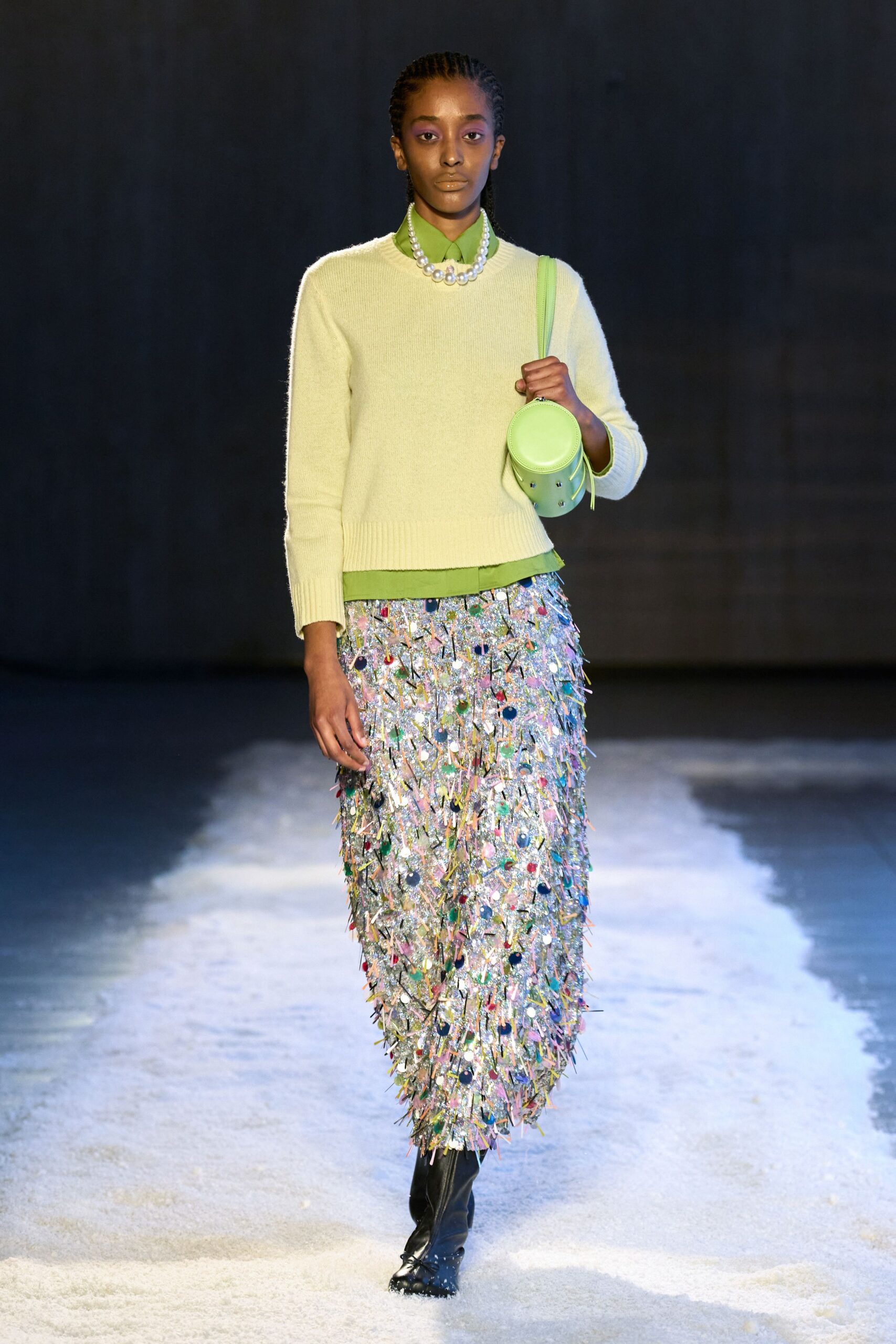 multi silk relaxed fringed midi skirt