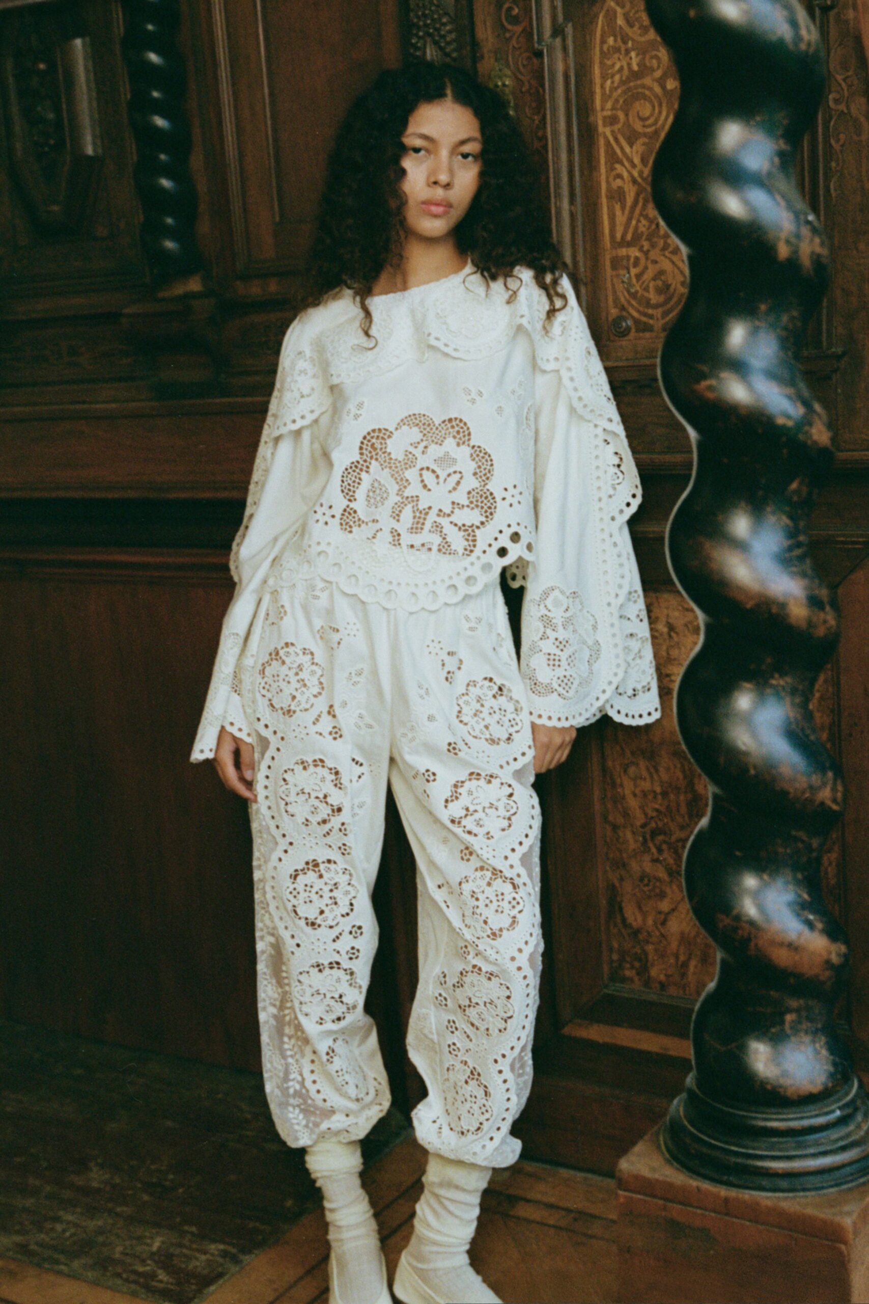 white cotton relaxed embroidered pants