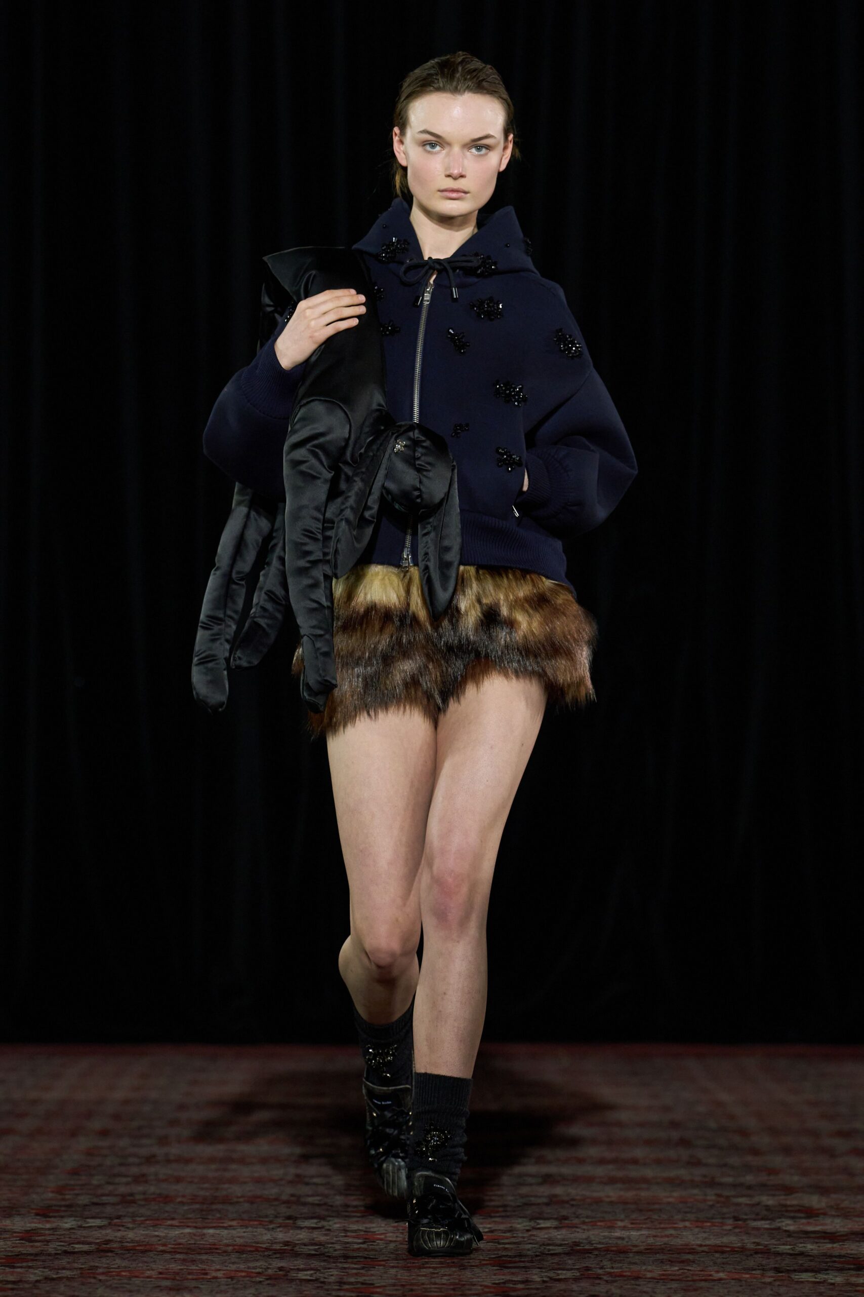 brown fur fitted layered short shorts