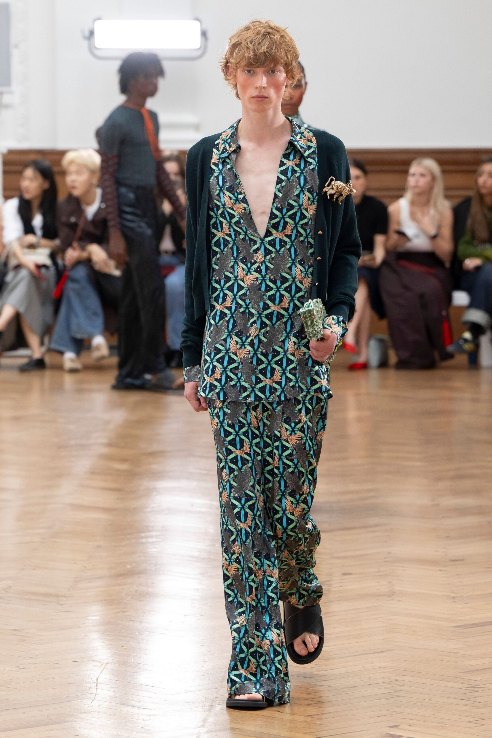 multi cotton long-sleeve v-neck relaxed printed jumpsuit