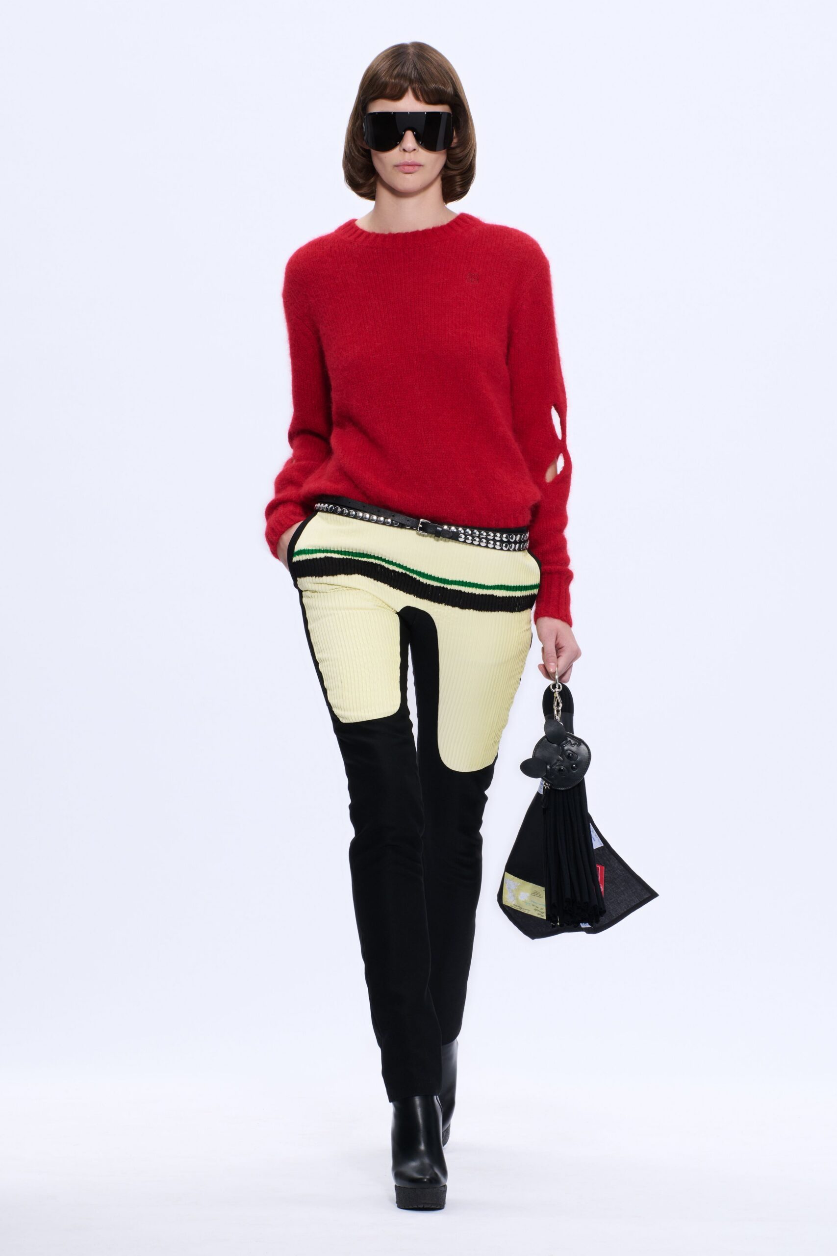 red wool long-sleeve collared fitted sweater