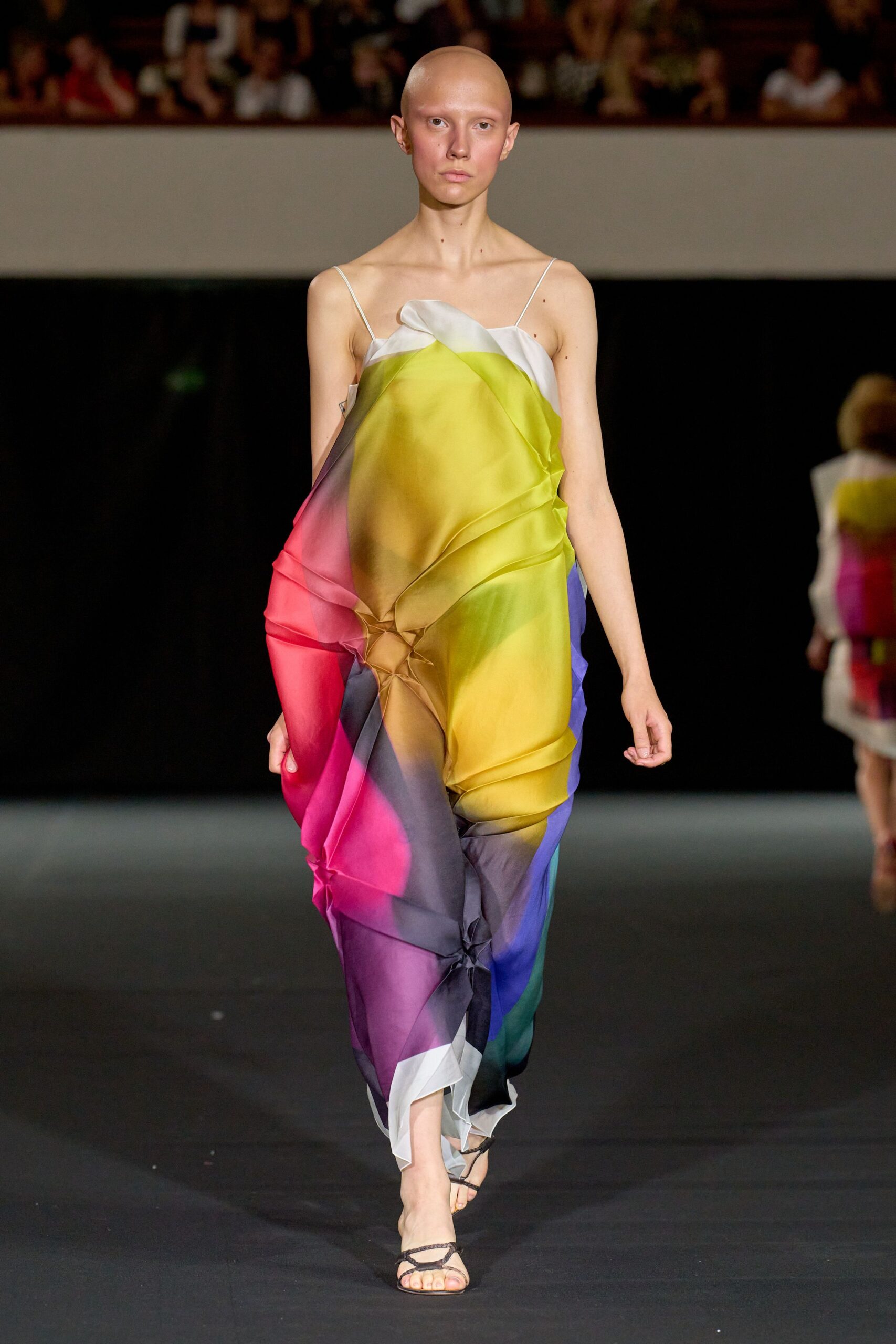 multi silk sleeveless relaxed draped flowing maxi dress