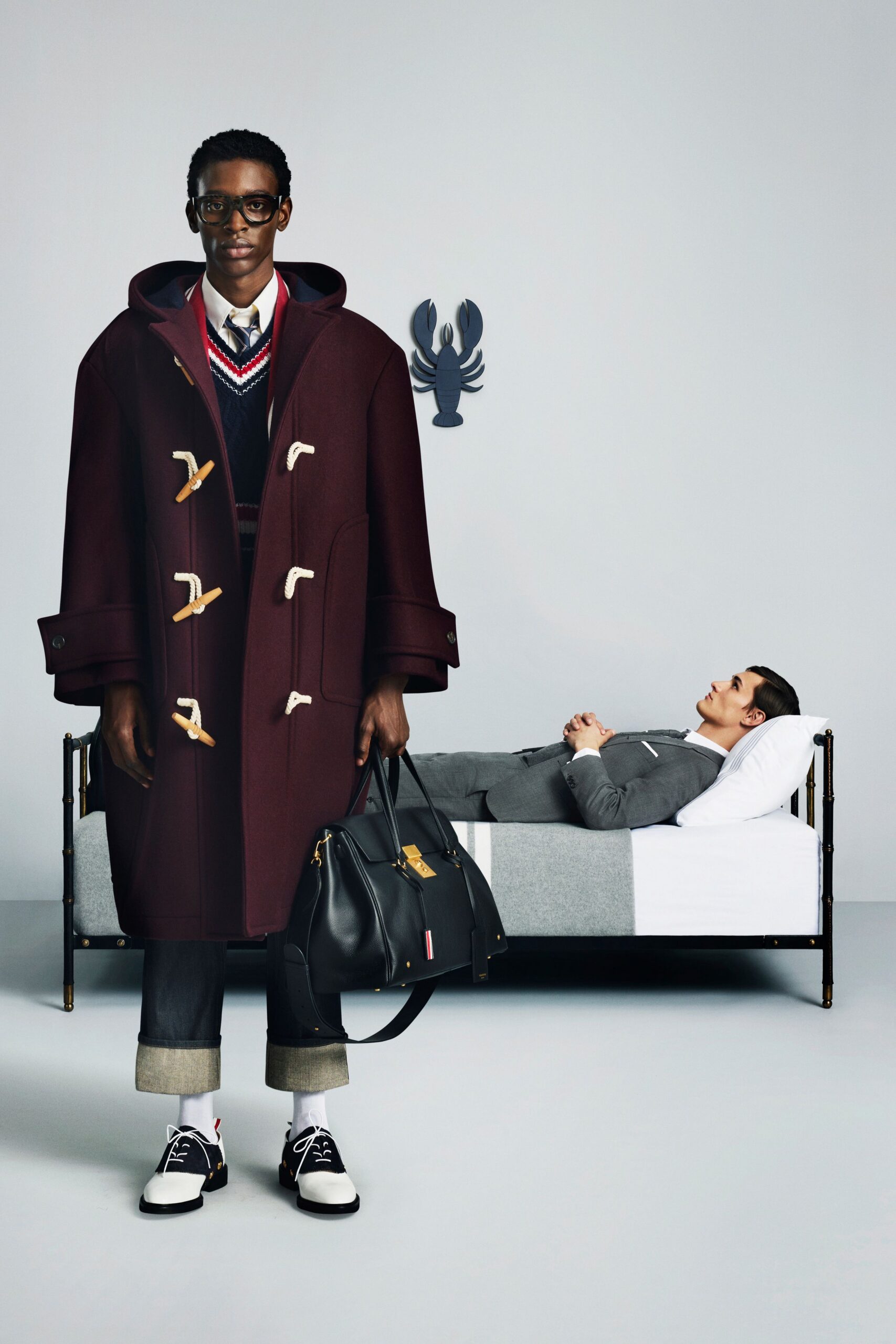 maroon wool long-sleeve collared relaxed buttoned coat