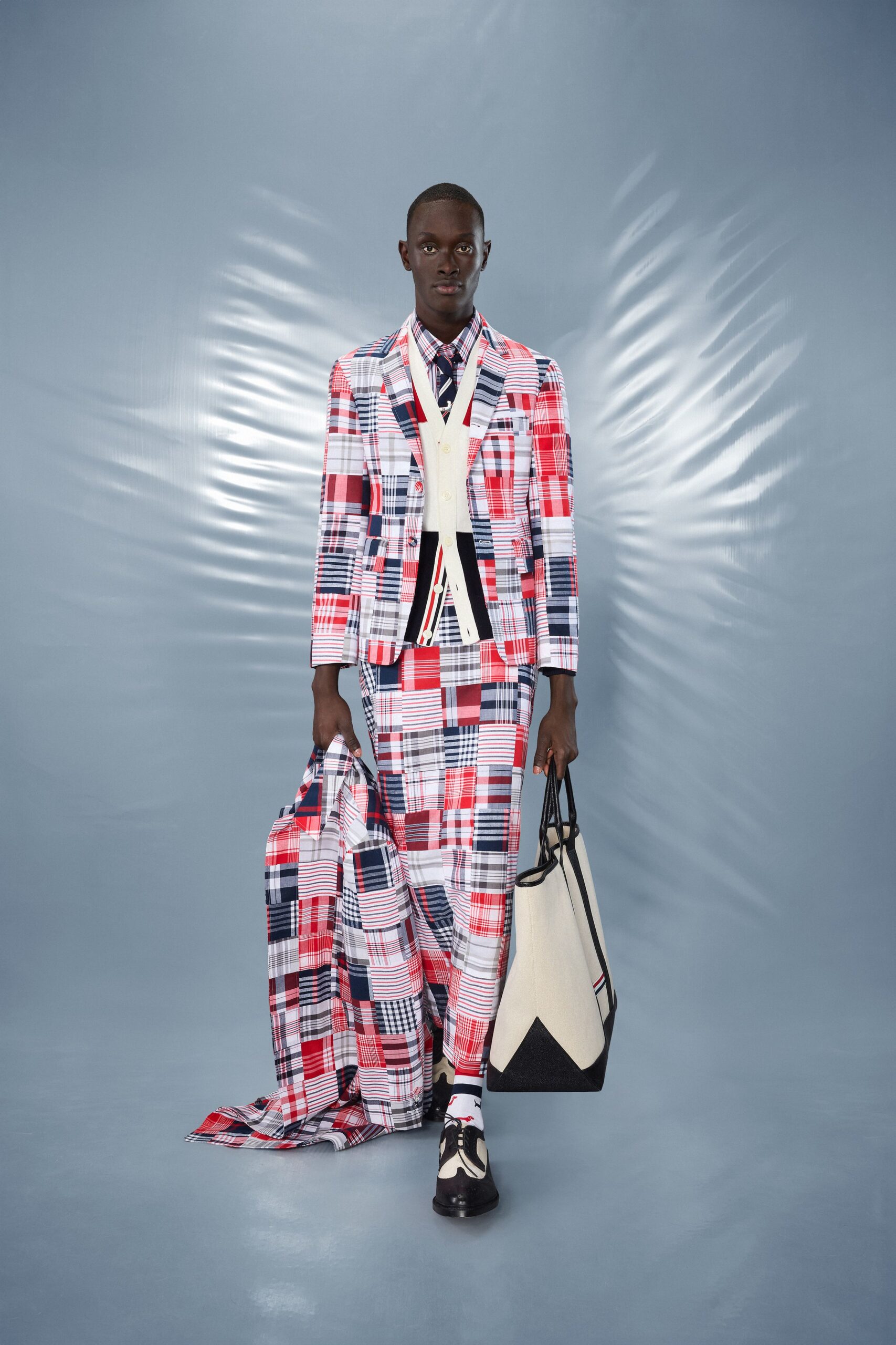 red cotton long-sleeve collared tailored checked suit
