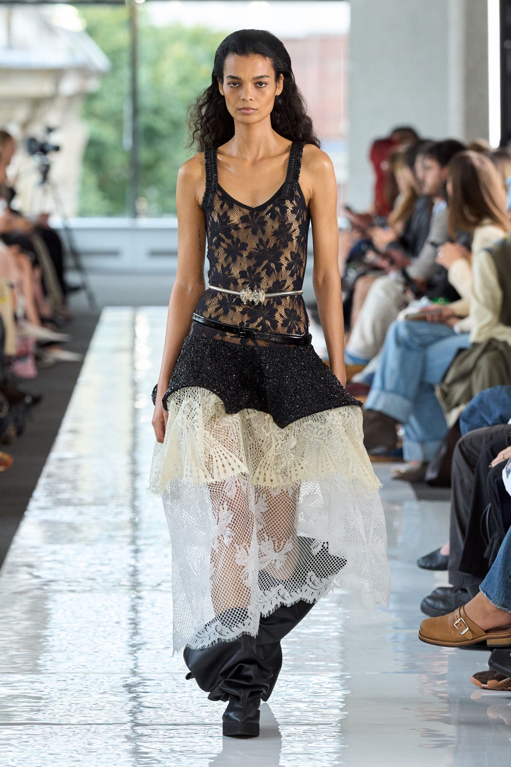 black lace tank-top and skirt