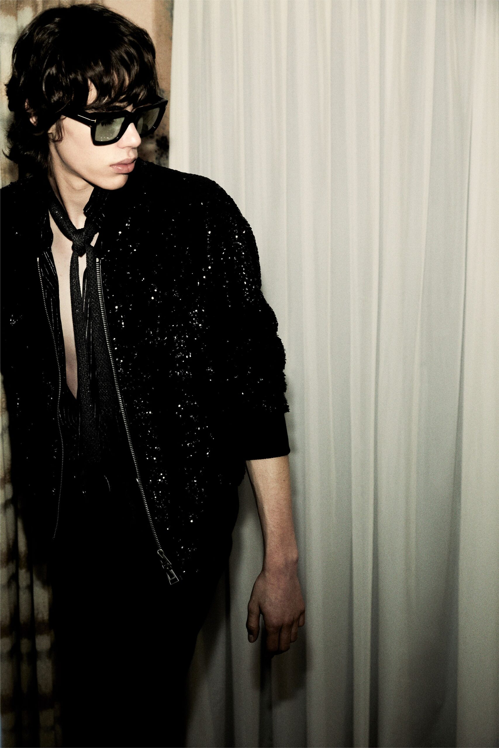 black silk v-neck fitted shirt