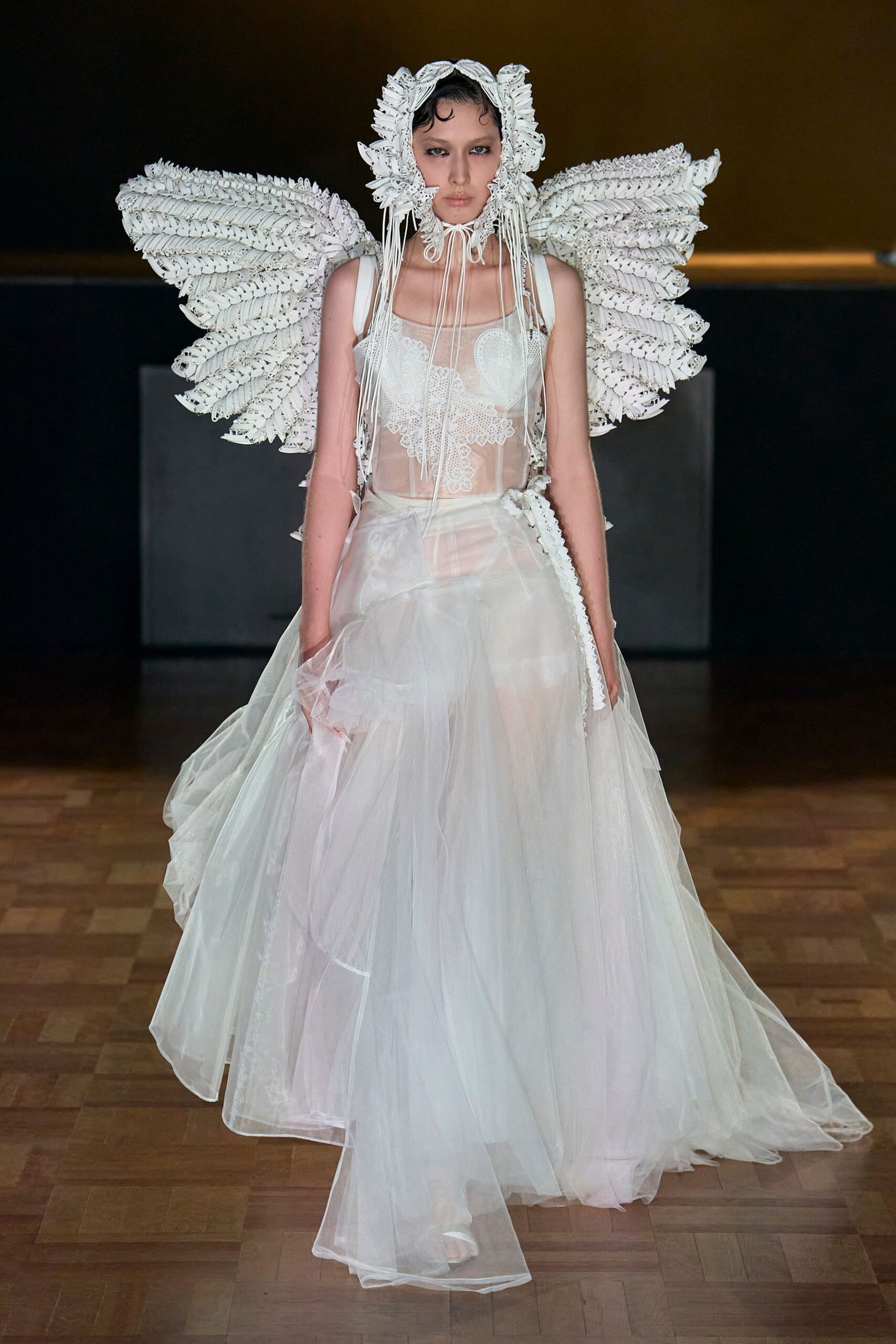 white flowing gown with headpiece