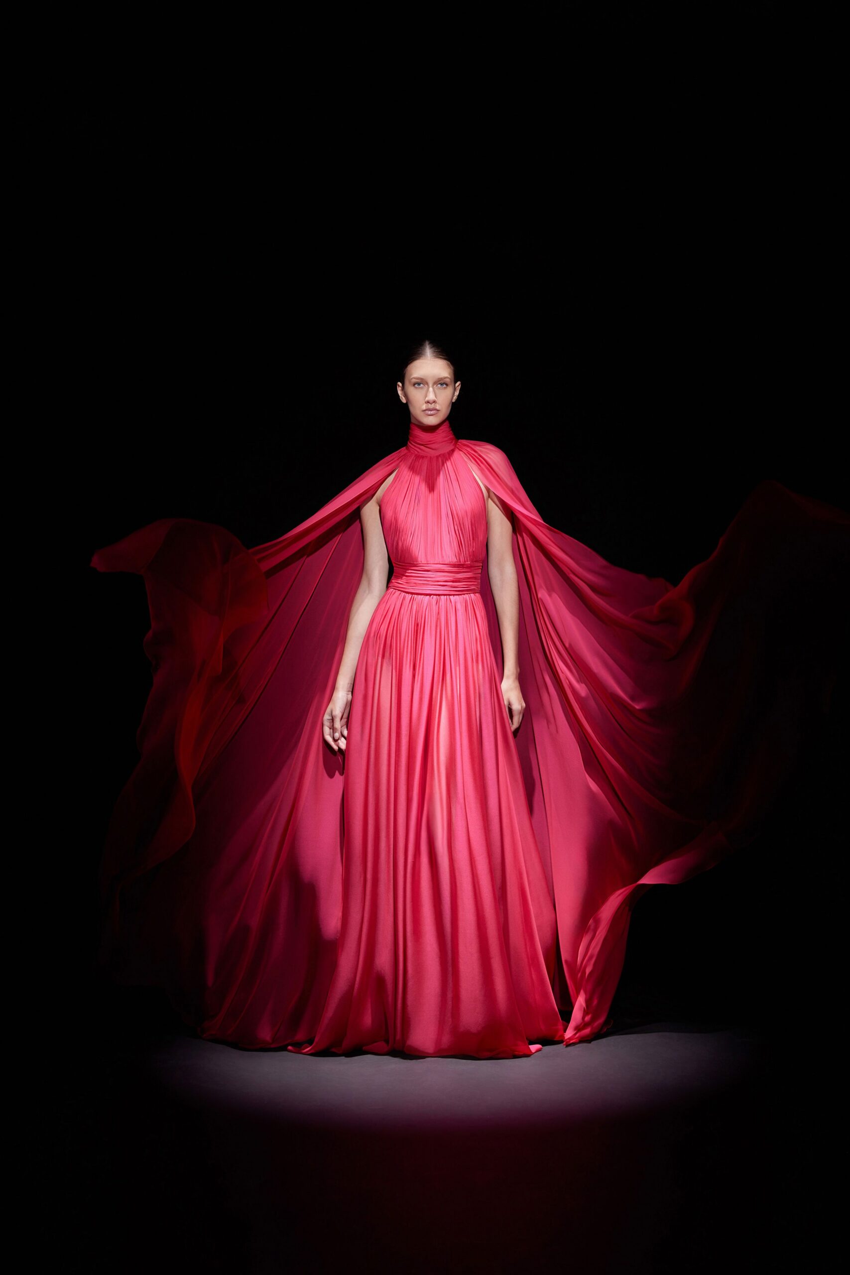 red silk sleeveless gown