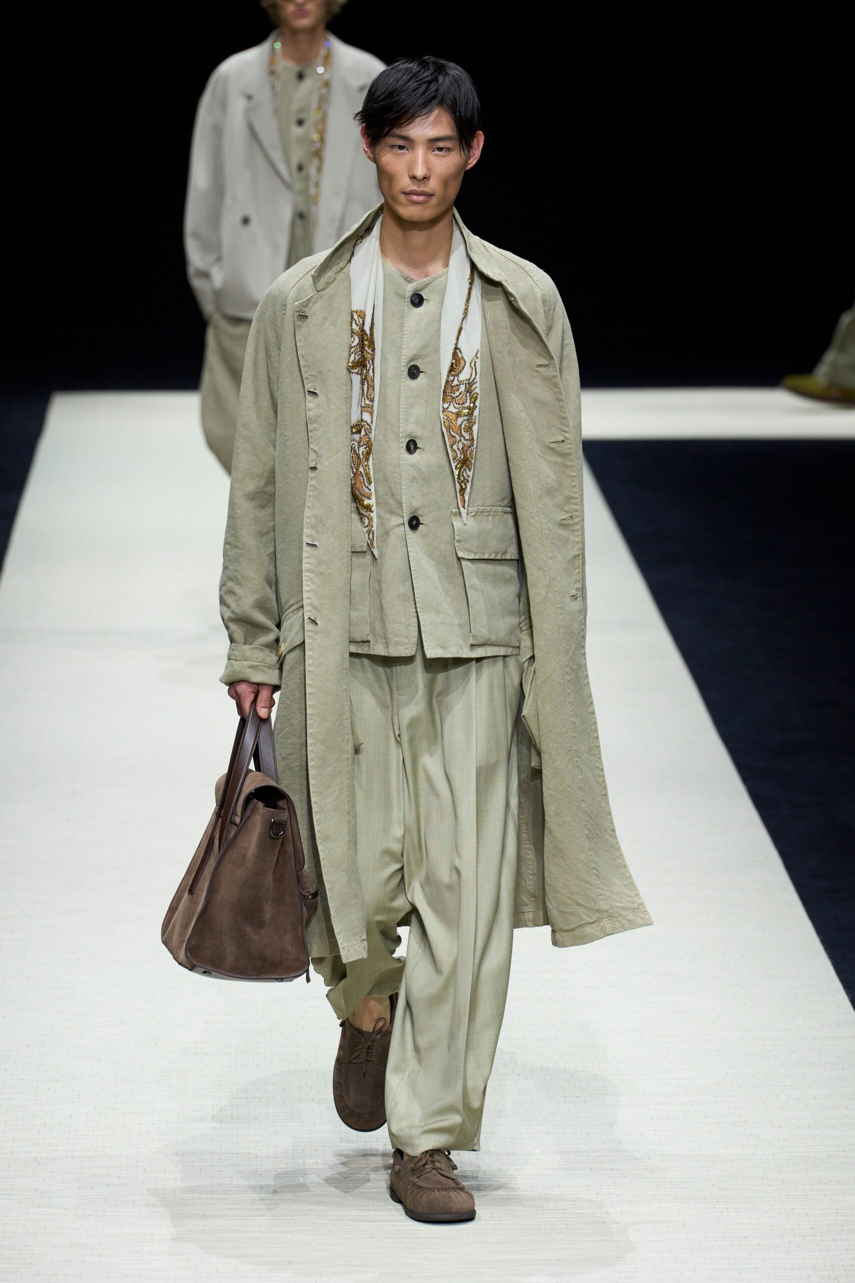 beige cotton long-sleeve collared relaxed buttoned coat