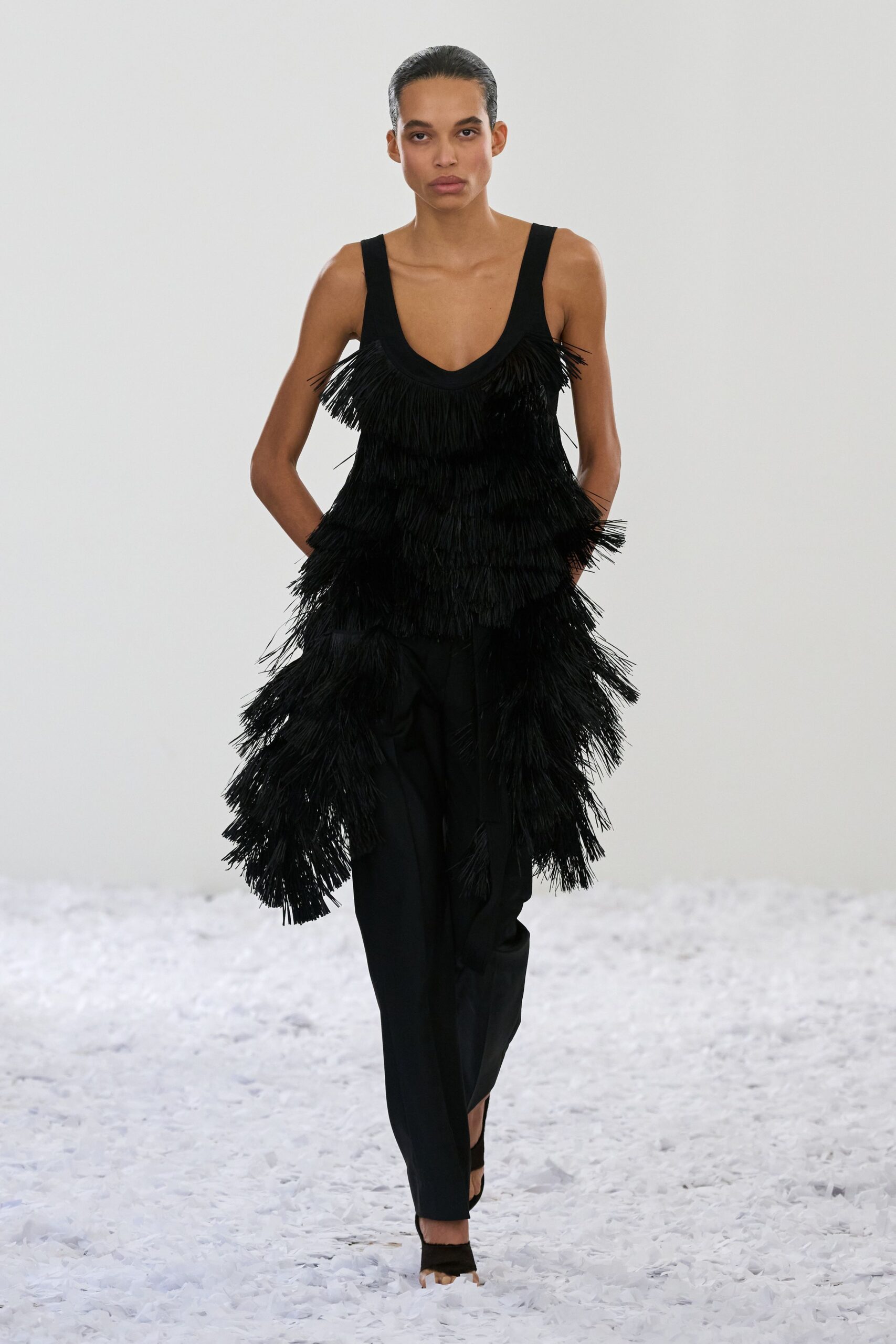 black silk tailored straight-leg pants