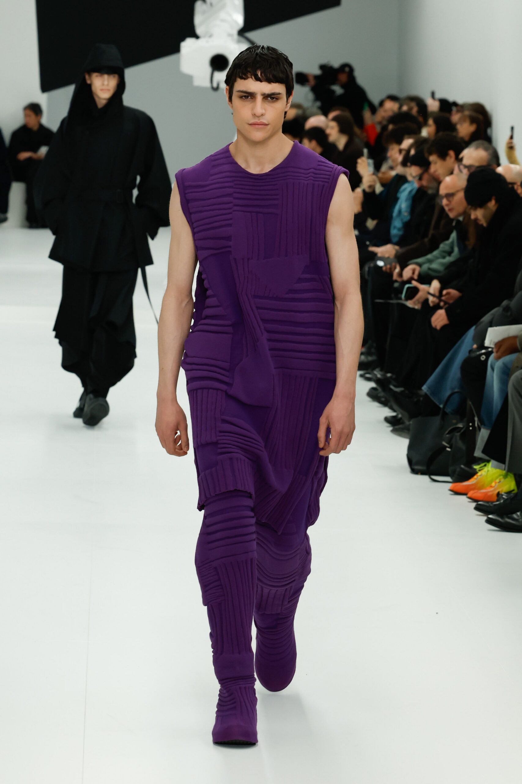fitted purple pleated dress