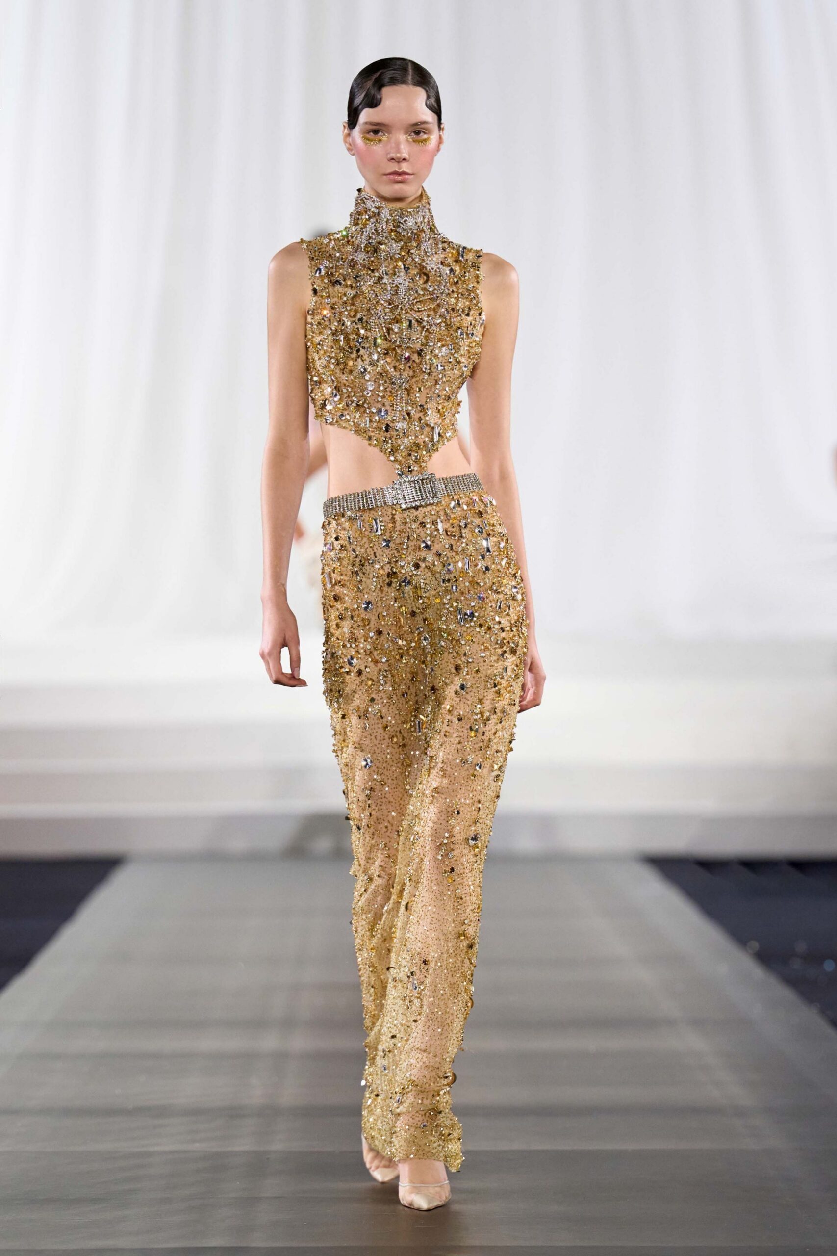 gold embellished sleeveless gown