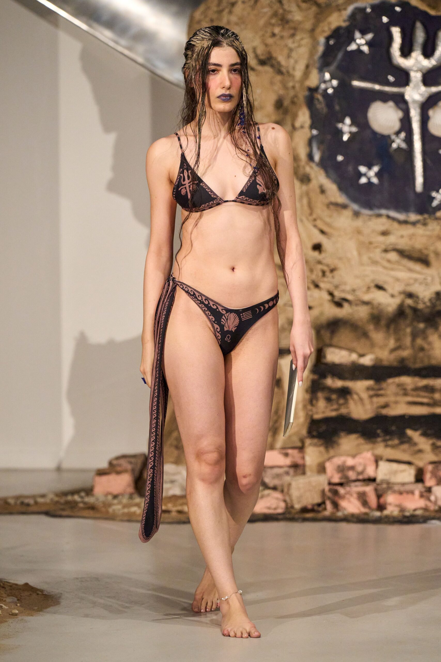 black embroidered bikini