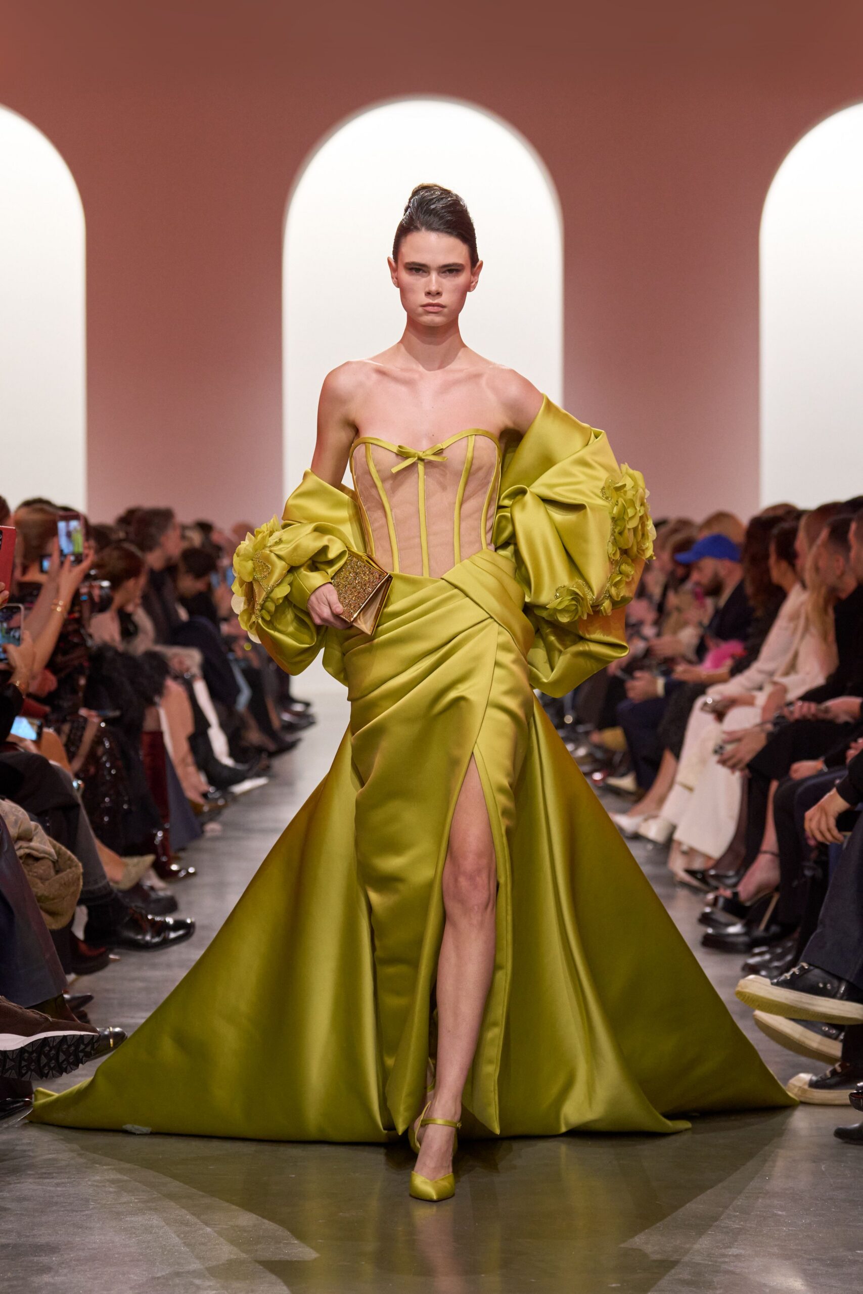 green silk long-sleeve relaxed ruffled jacket