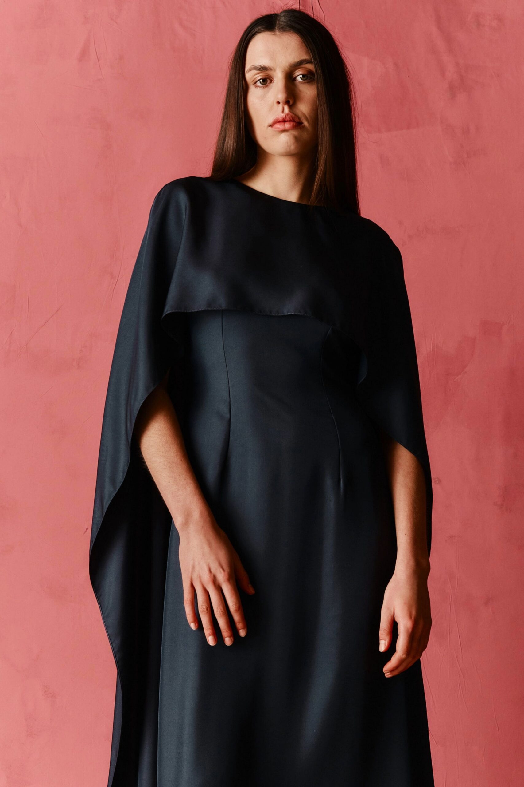 black silk draped gown