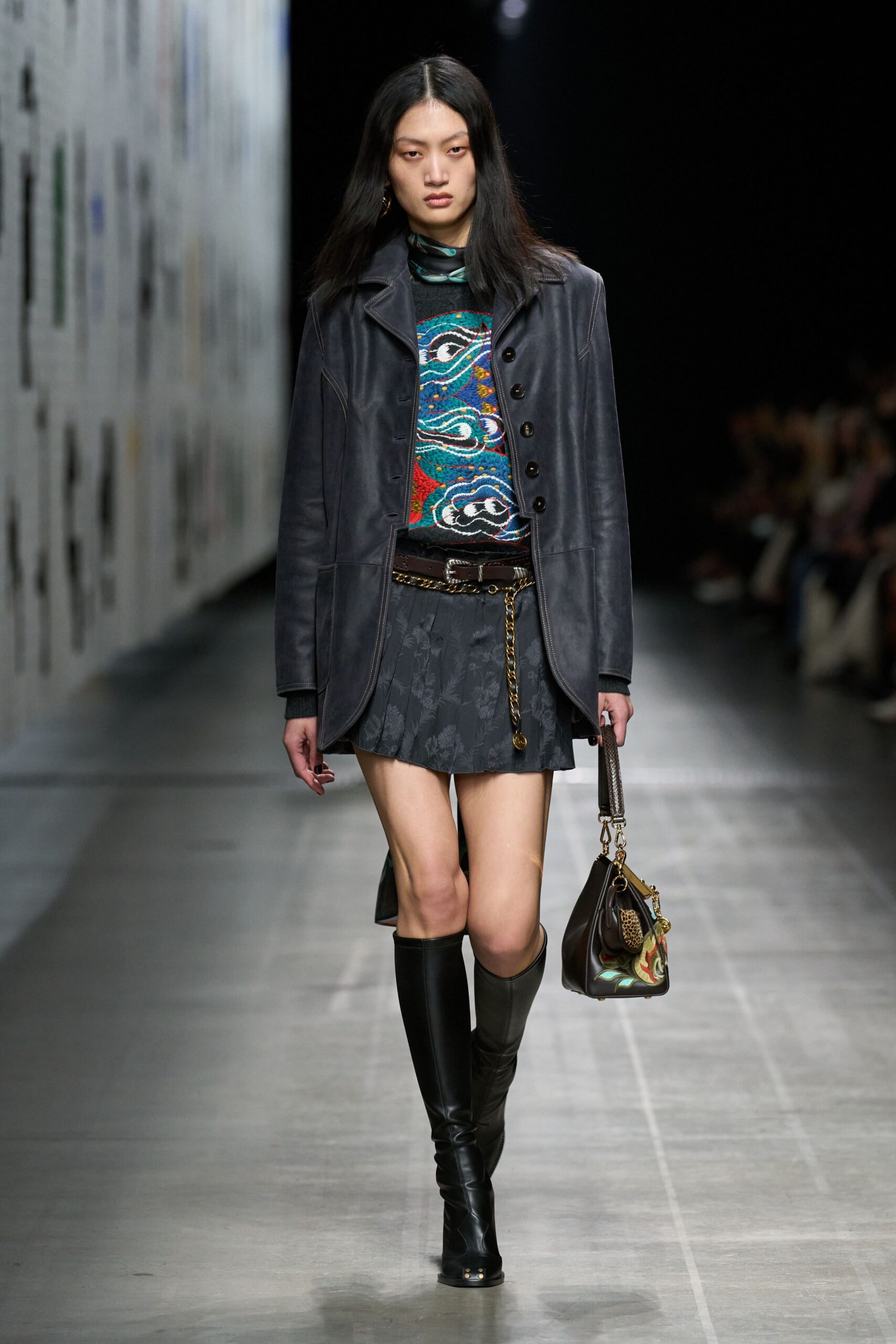 black leather jacket with multi top