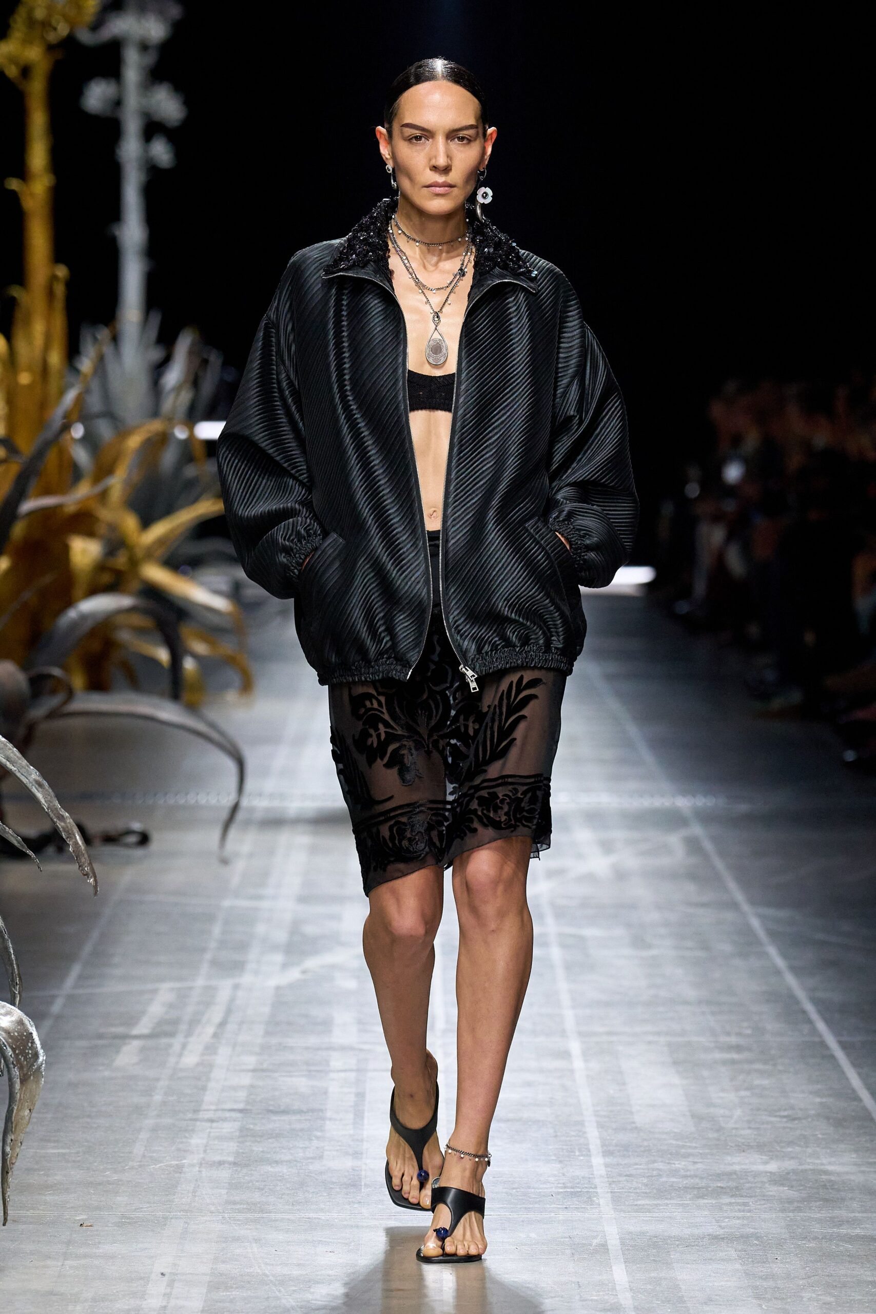 black lace fitted embroidered sheer skirt
