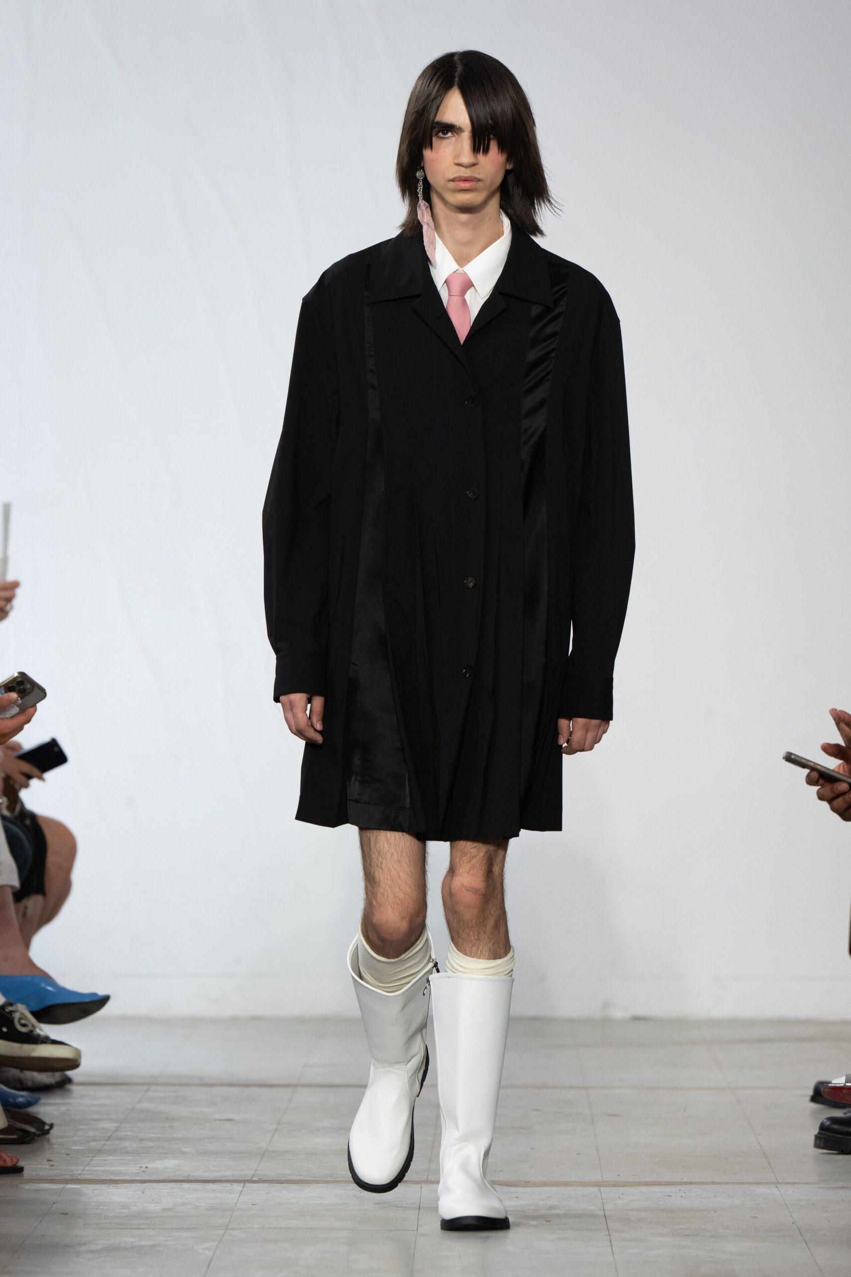 black oversized coat with white shirt