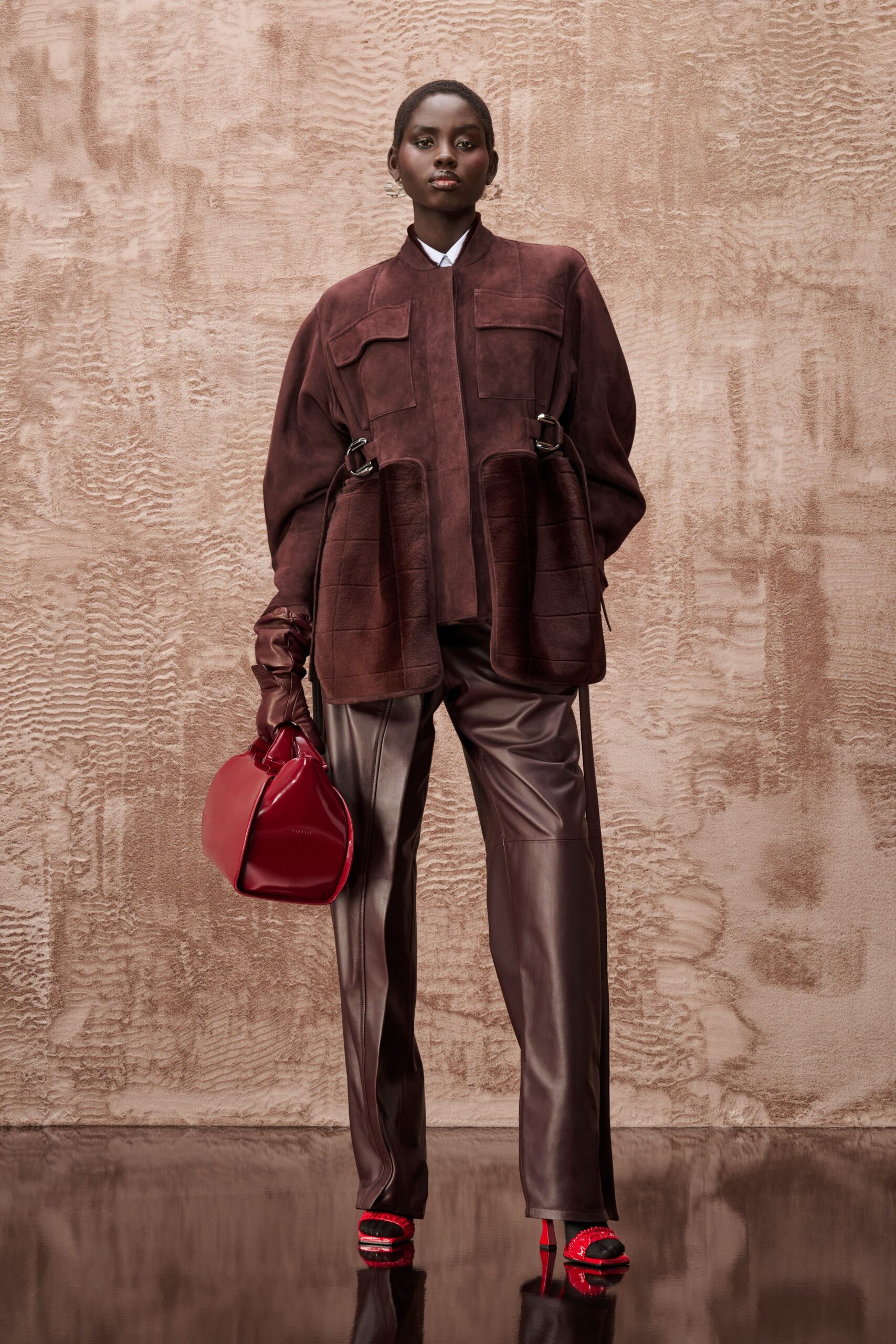 brown suede long-sleeve collared relaxed zippered jacket