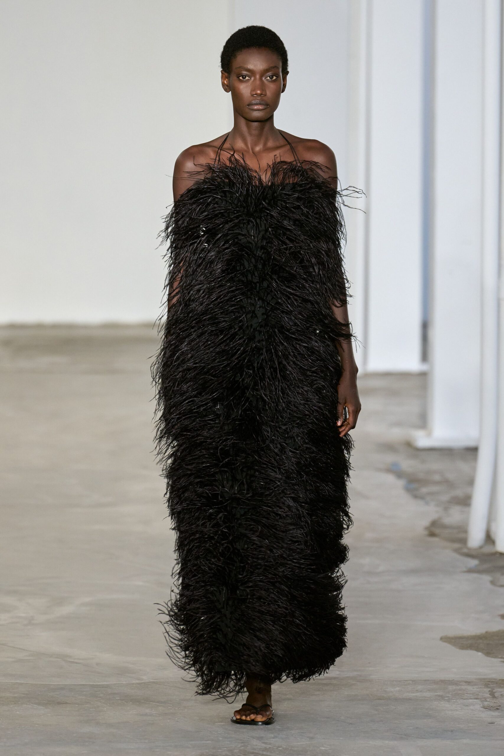 black fringed gown with shoes