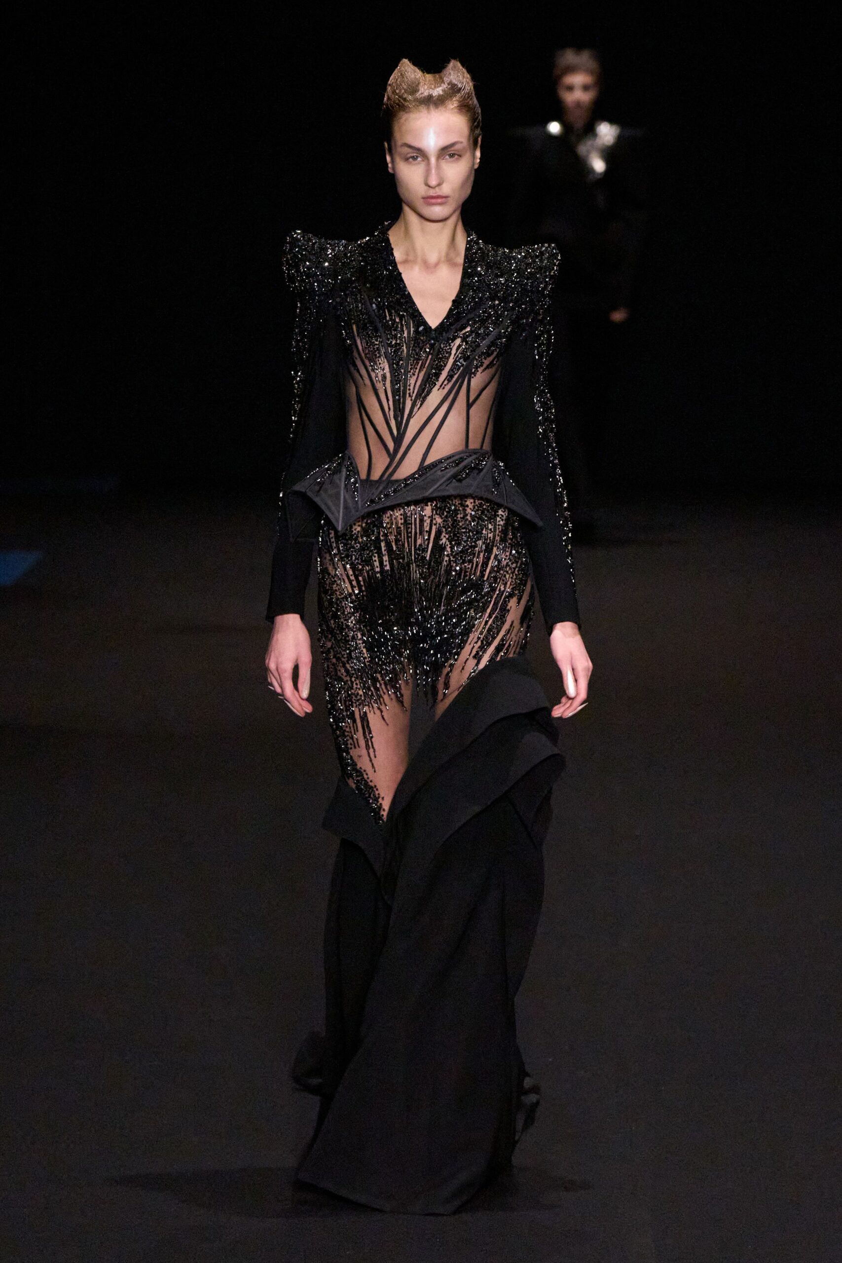 black embellished sheer gown