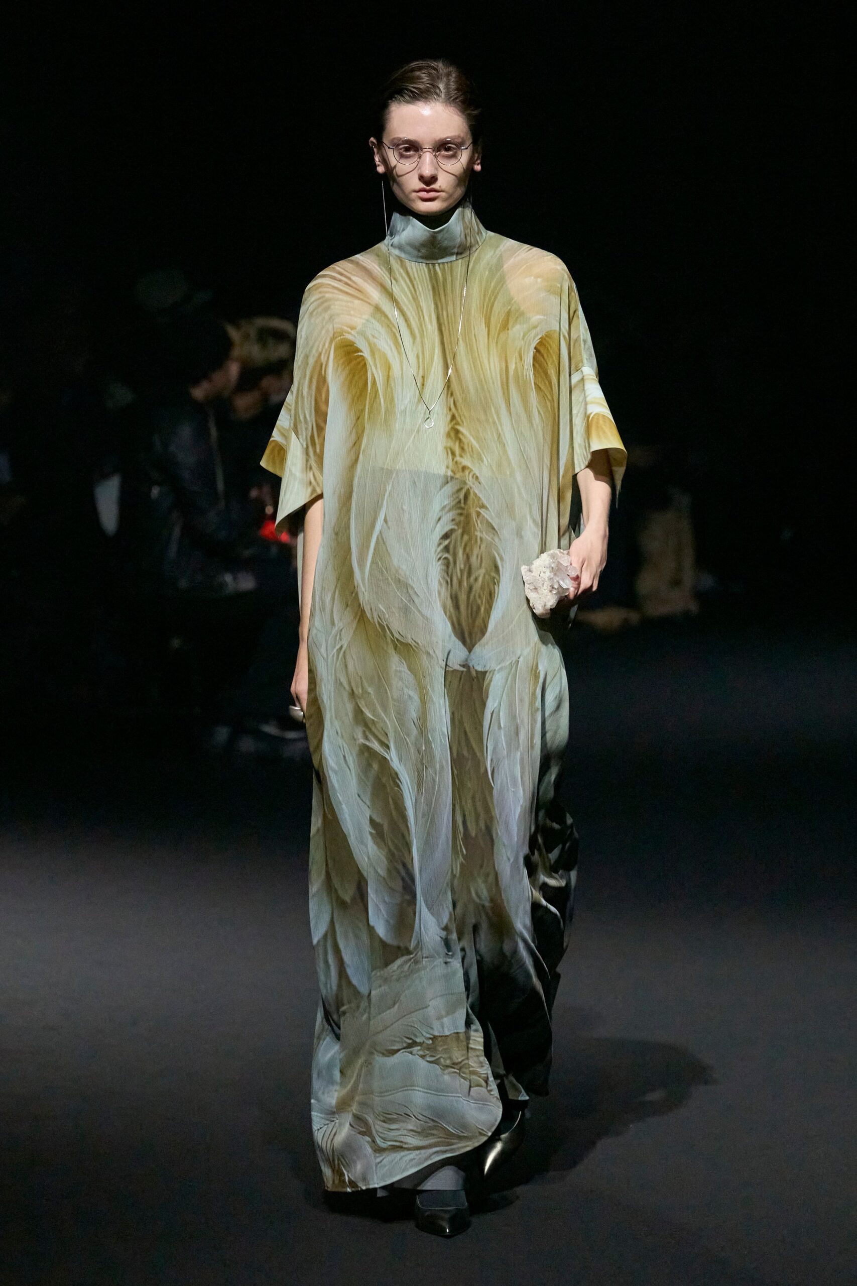 multi silk sleeveless high-neck relaxed draped flowing dress