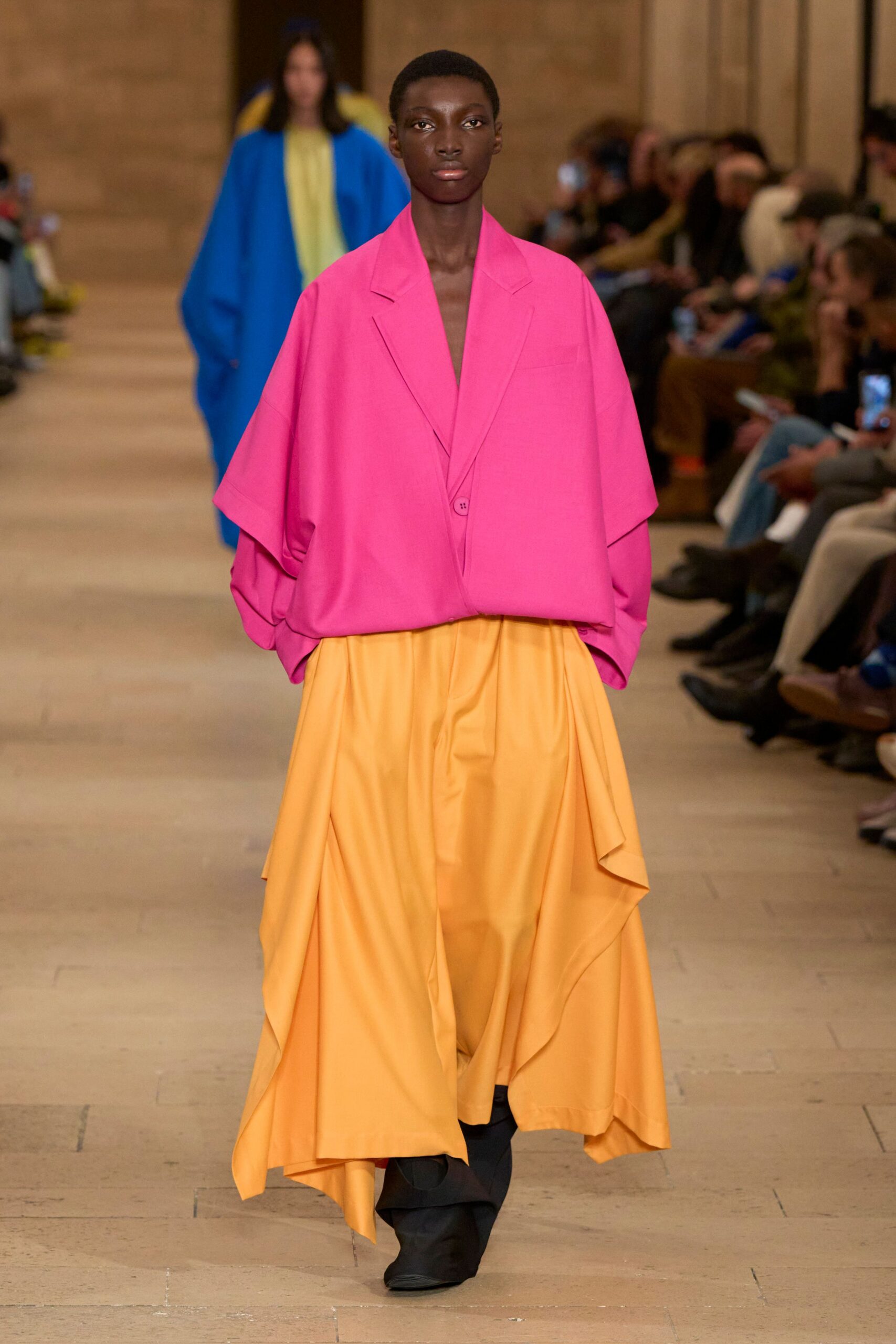 pink long-sleeve collared oversized jacket