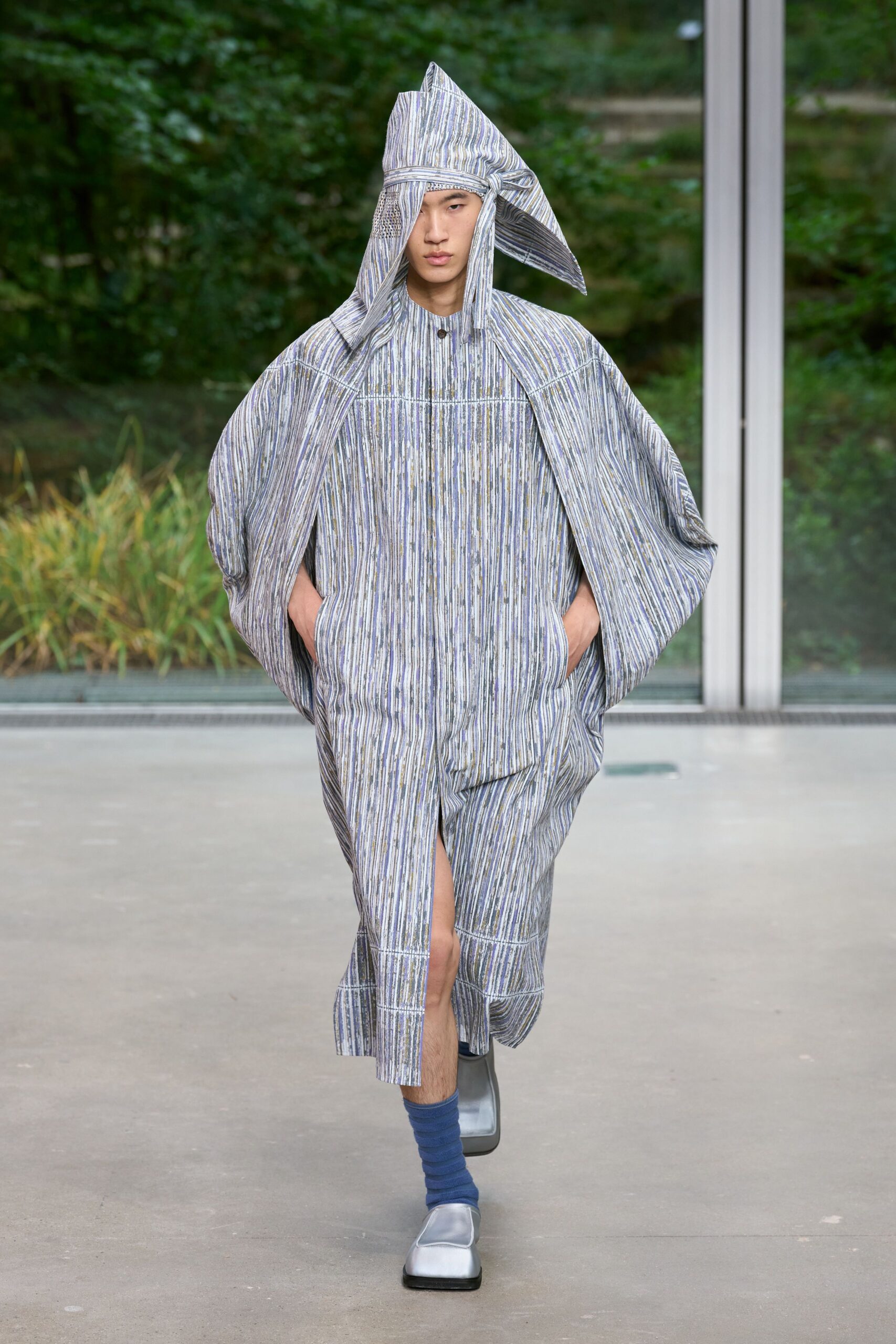 blue and white striped coat