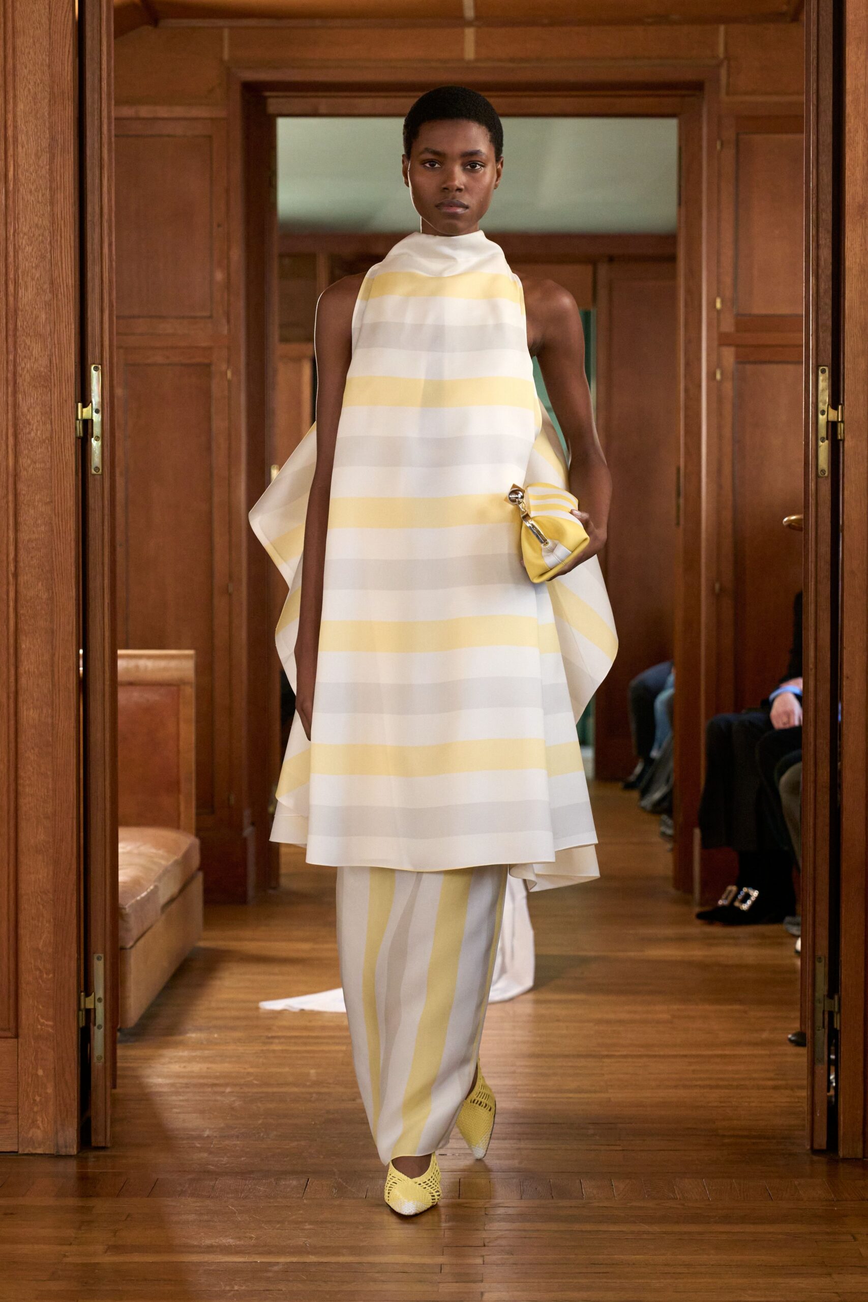 yellow cotton sleeveless high-neck relaxed layered color-blocked dress