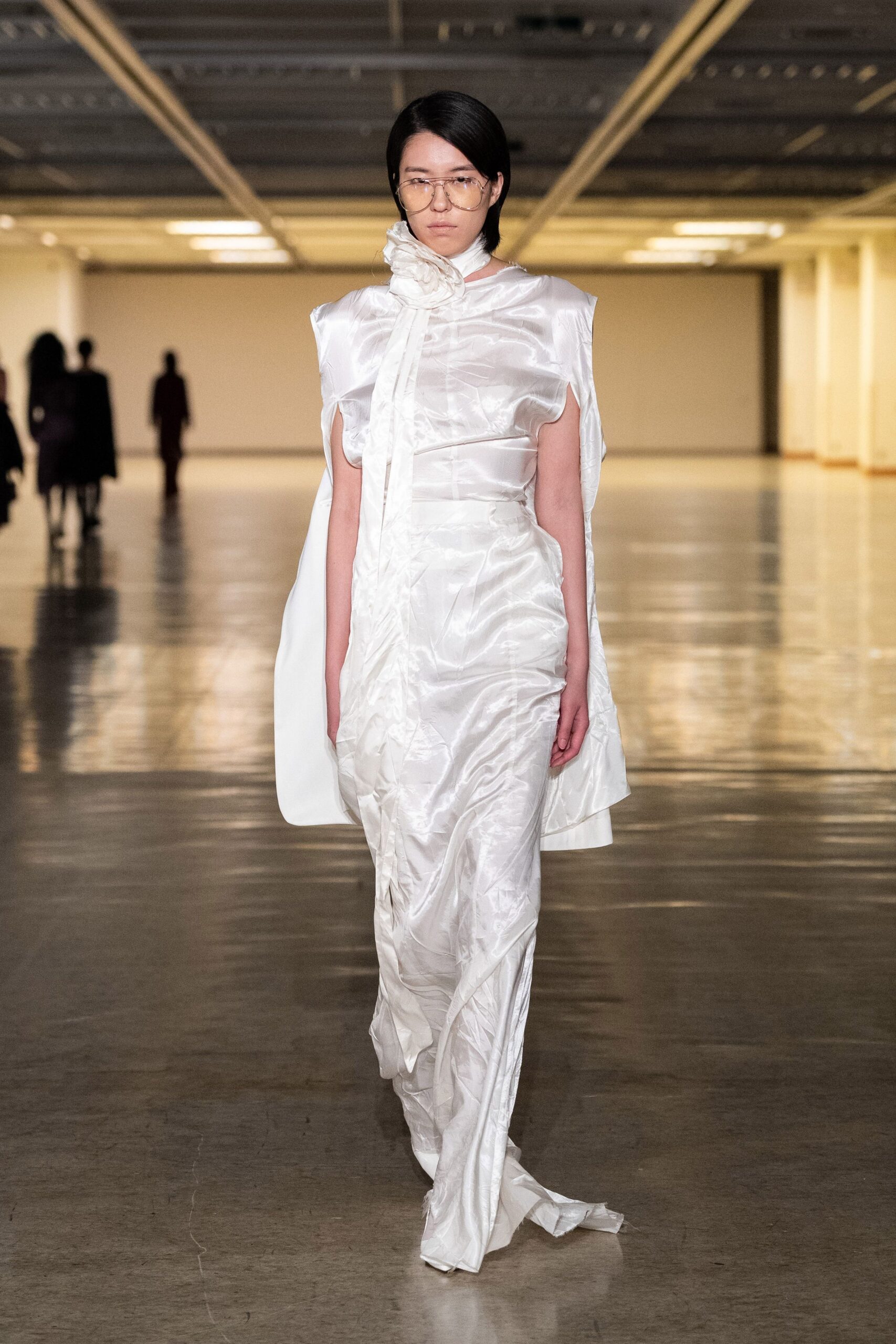 white silk fitted gown