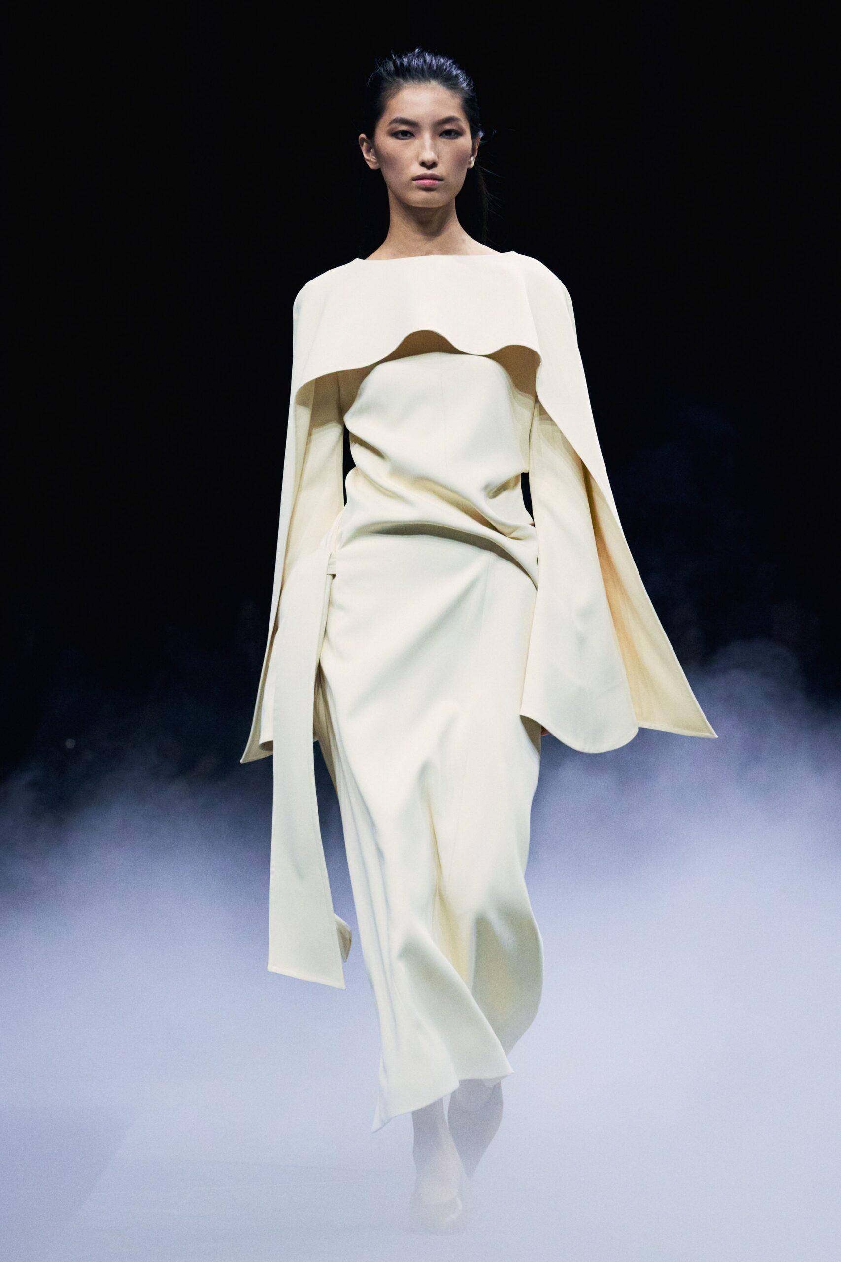 yellow silk fitted gown
