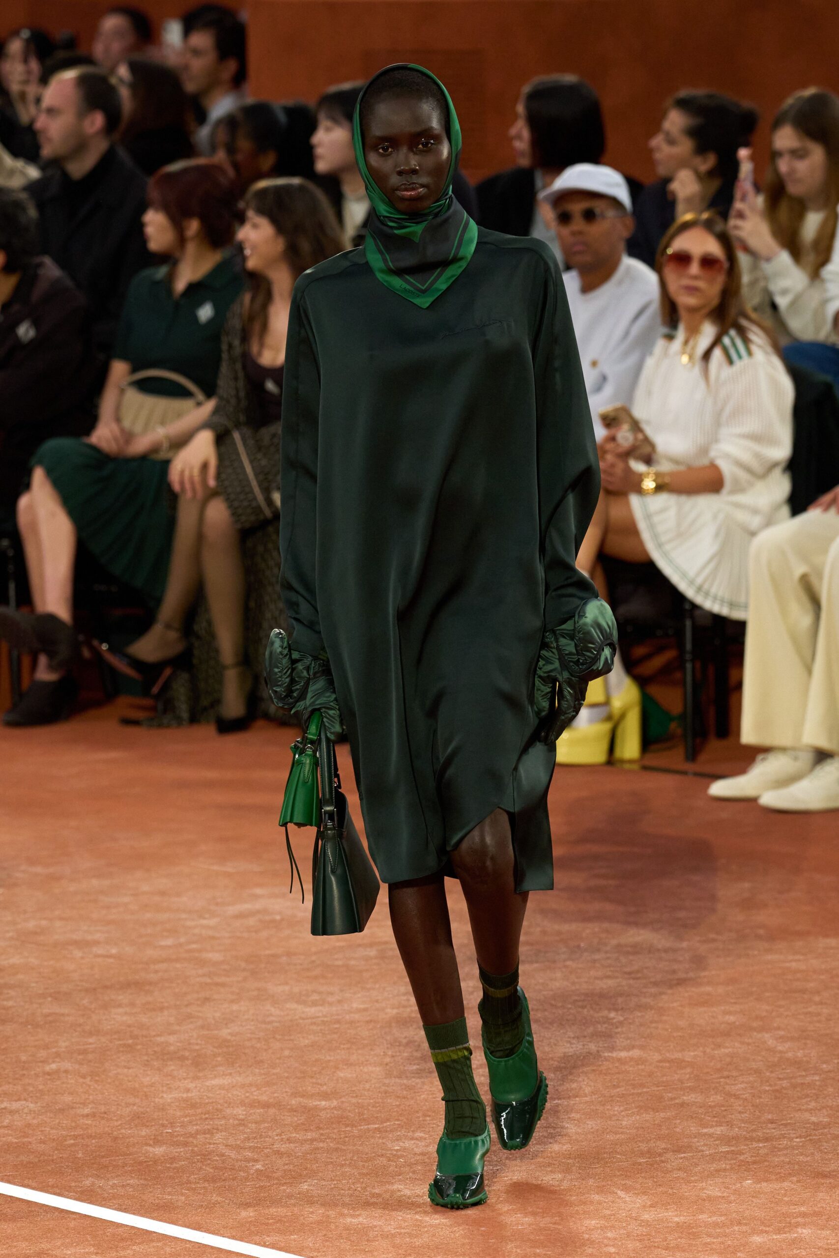 green silk long-sleeve collared relaxed draped mini dress