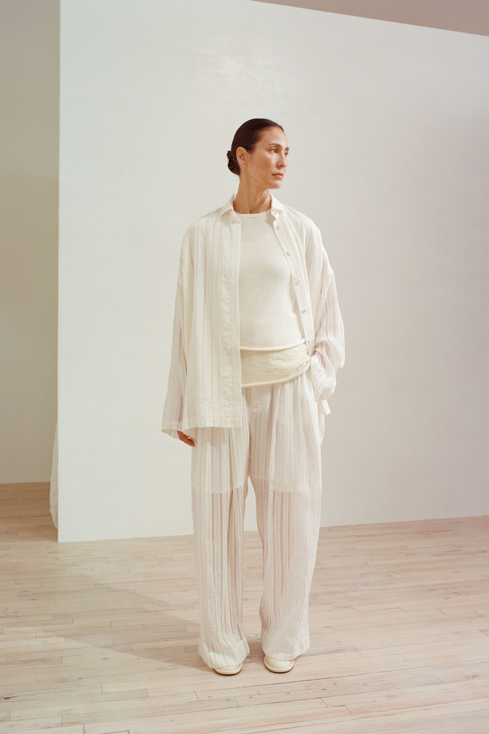 white relaxed shirt and pants