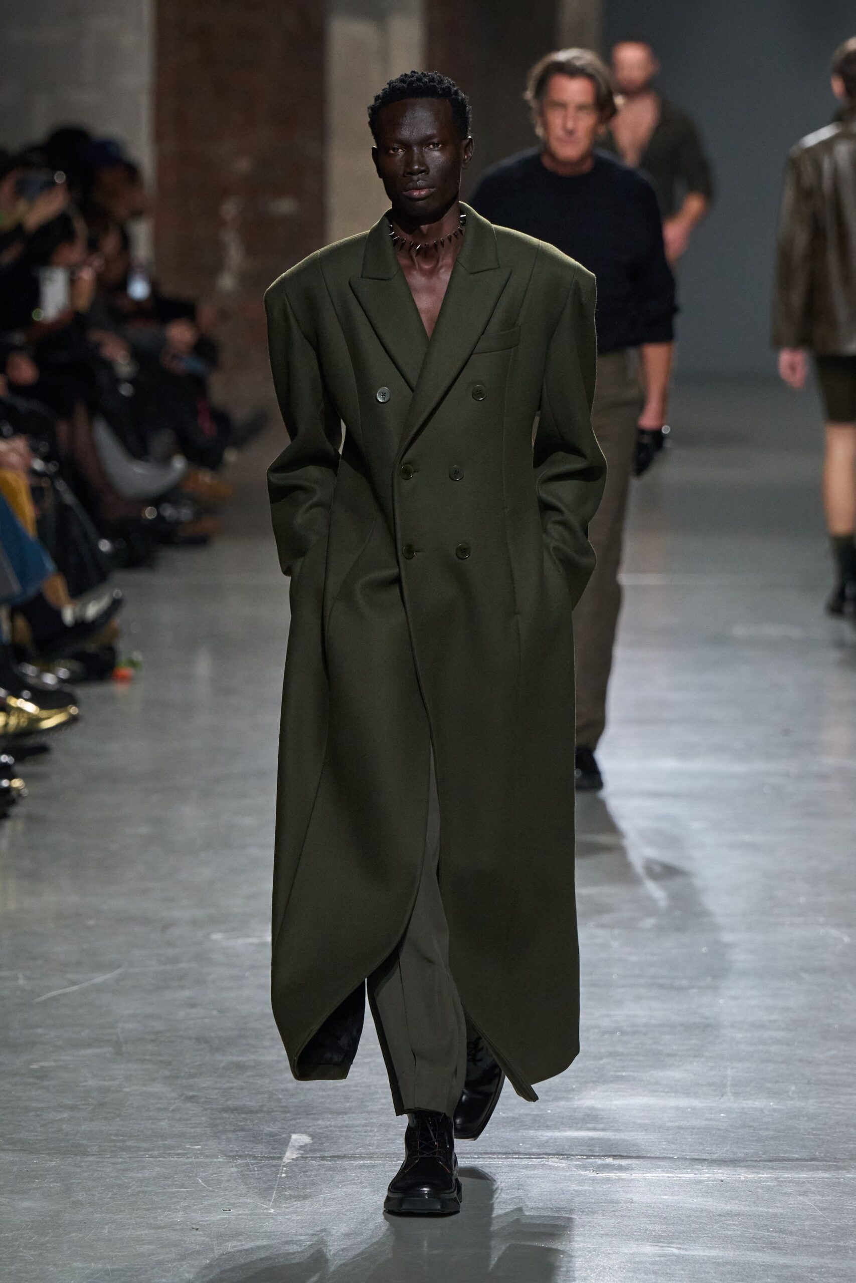 green wool tailored pants