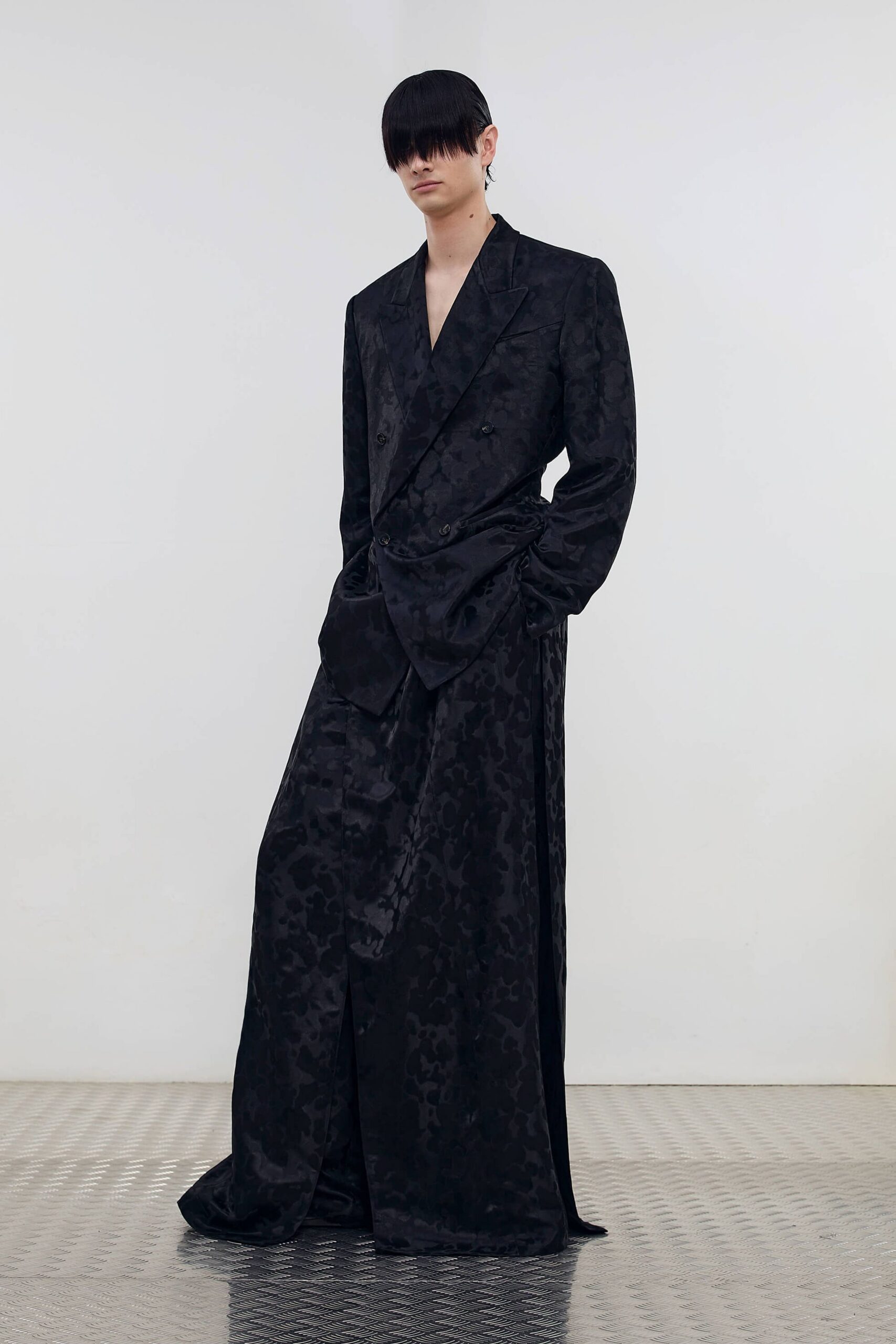 black silk fitted suit