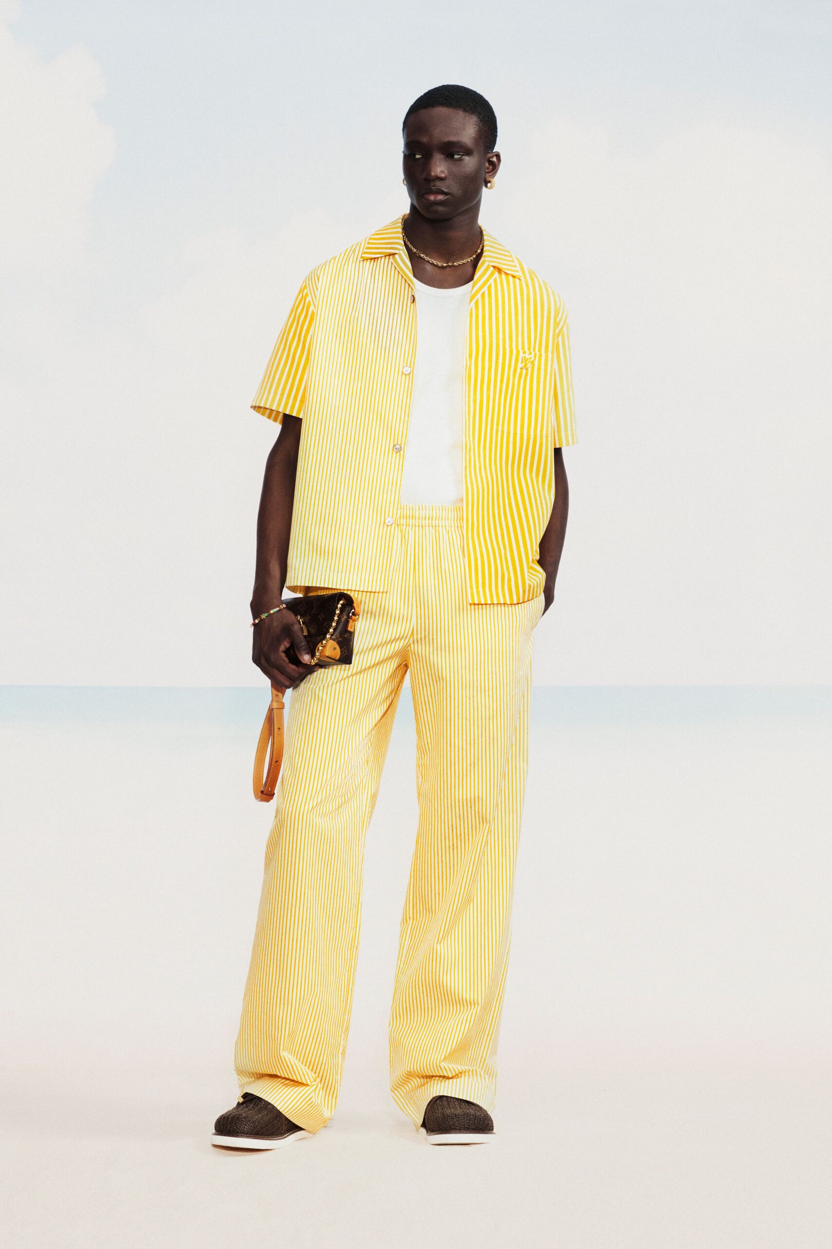 yellow striped shirt and pants