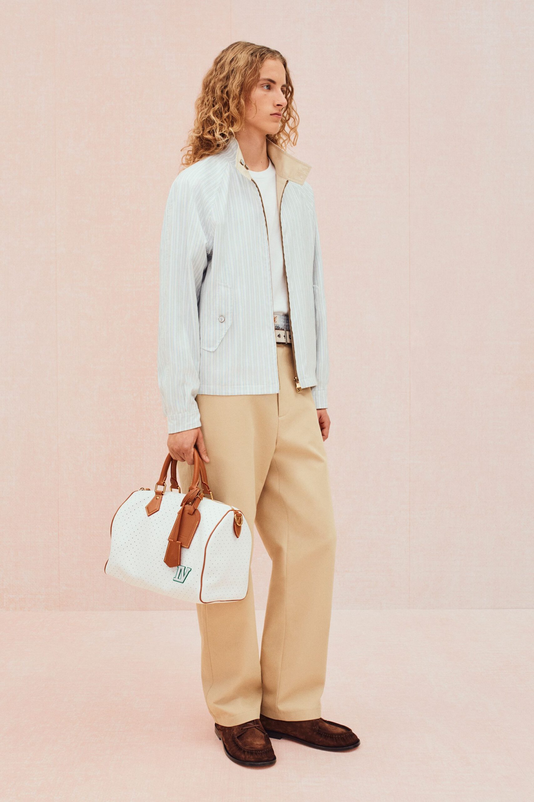 blue cotton long-sleeve collared fitted striped jacket