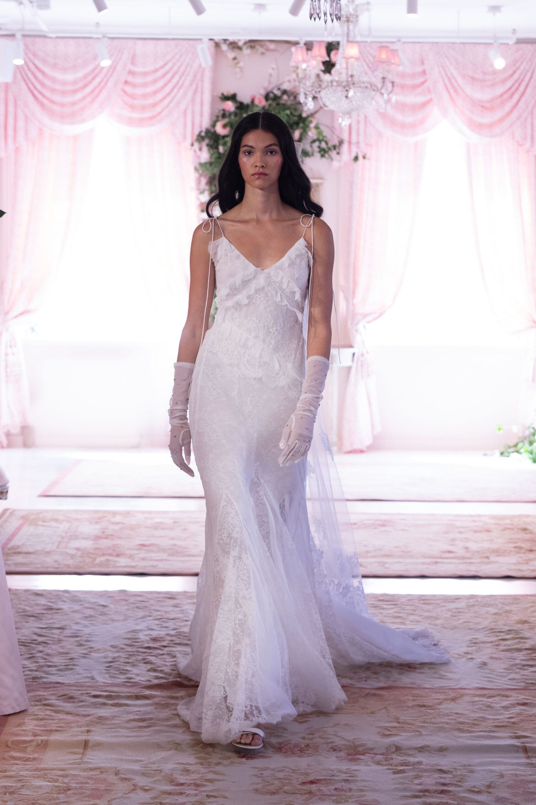 white lace fitted gown