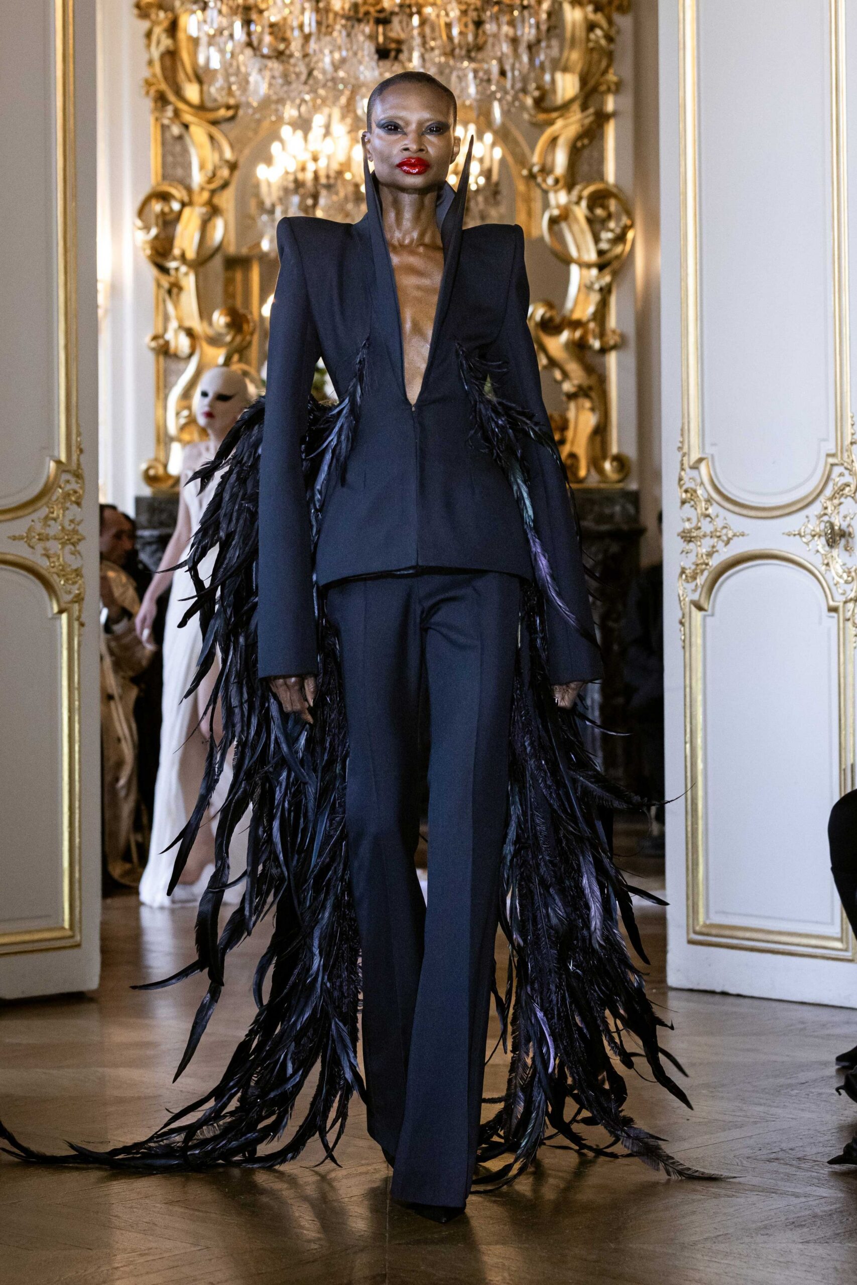 black silk fitted suit