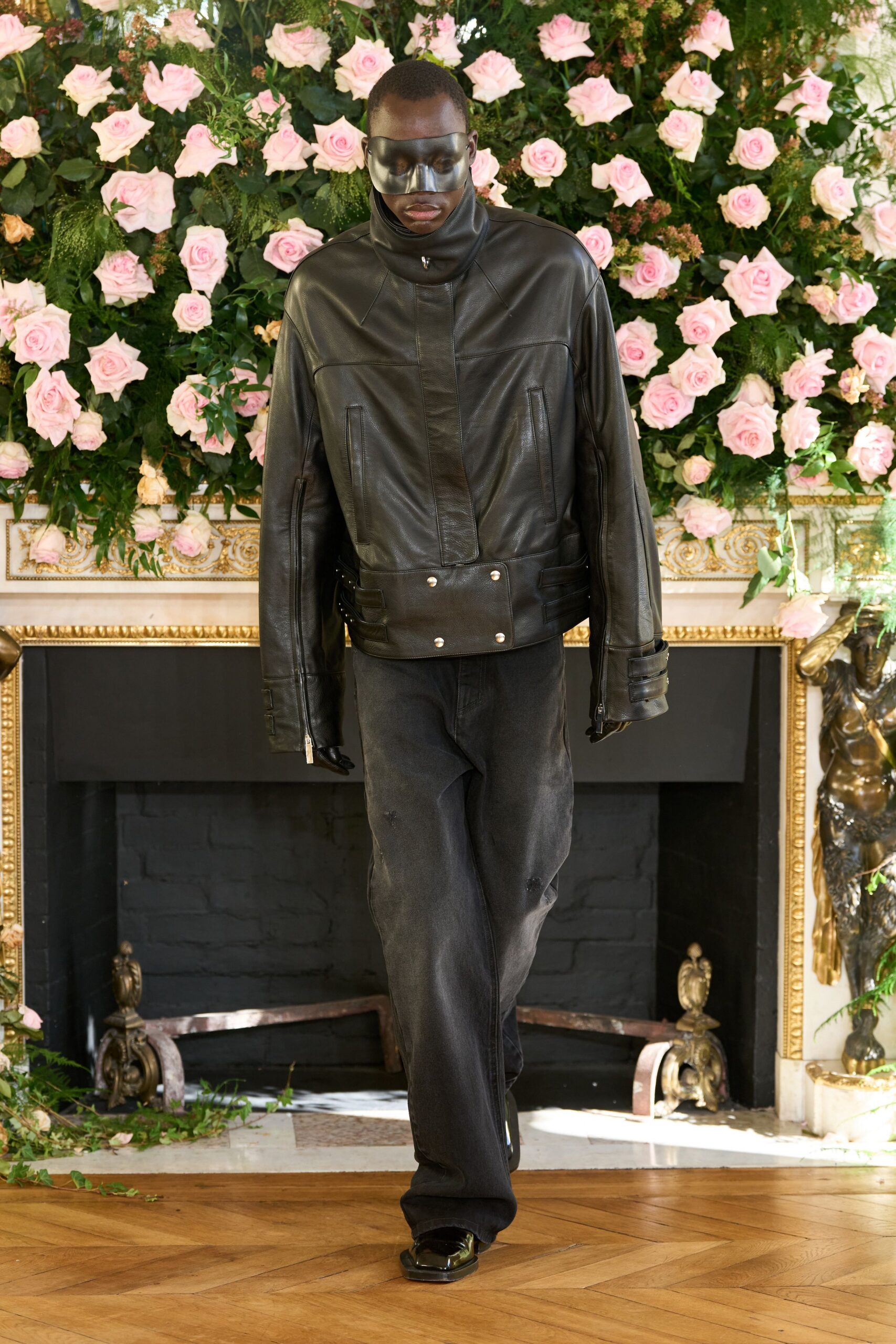 black leather jacket and pants