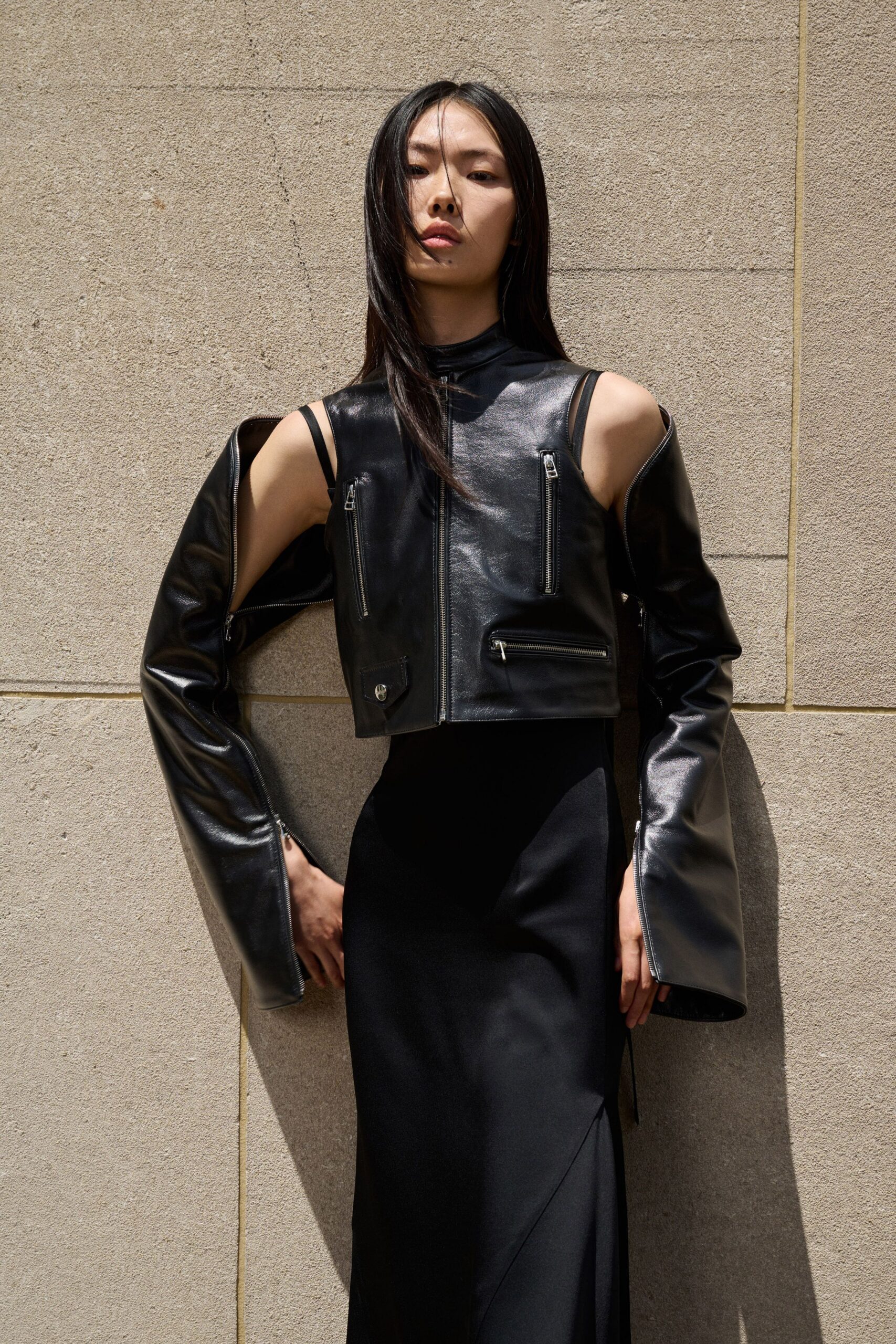 black leather dress and jacket