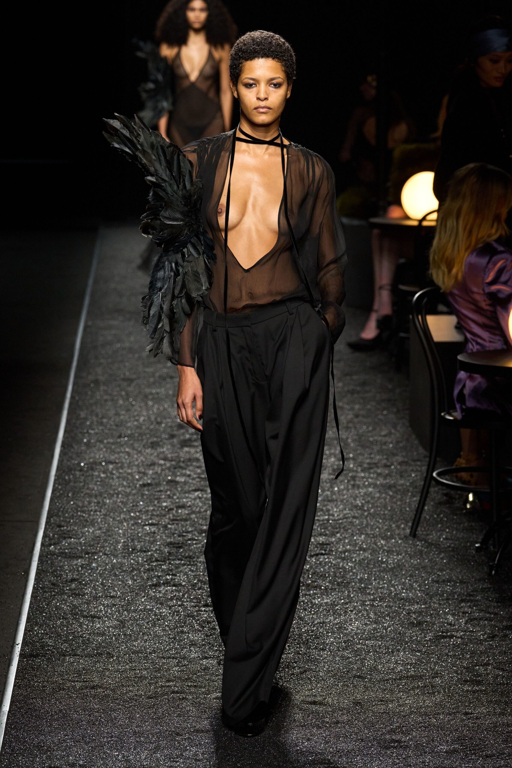 black silk sleeveless v-neck fitted draped blouse