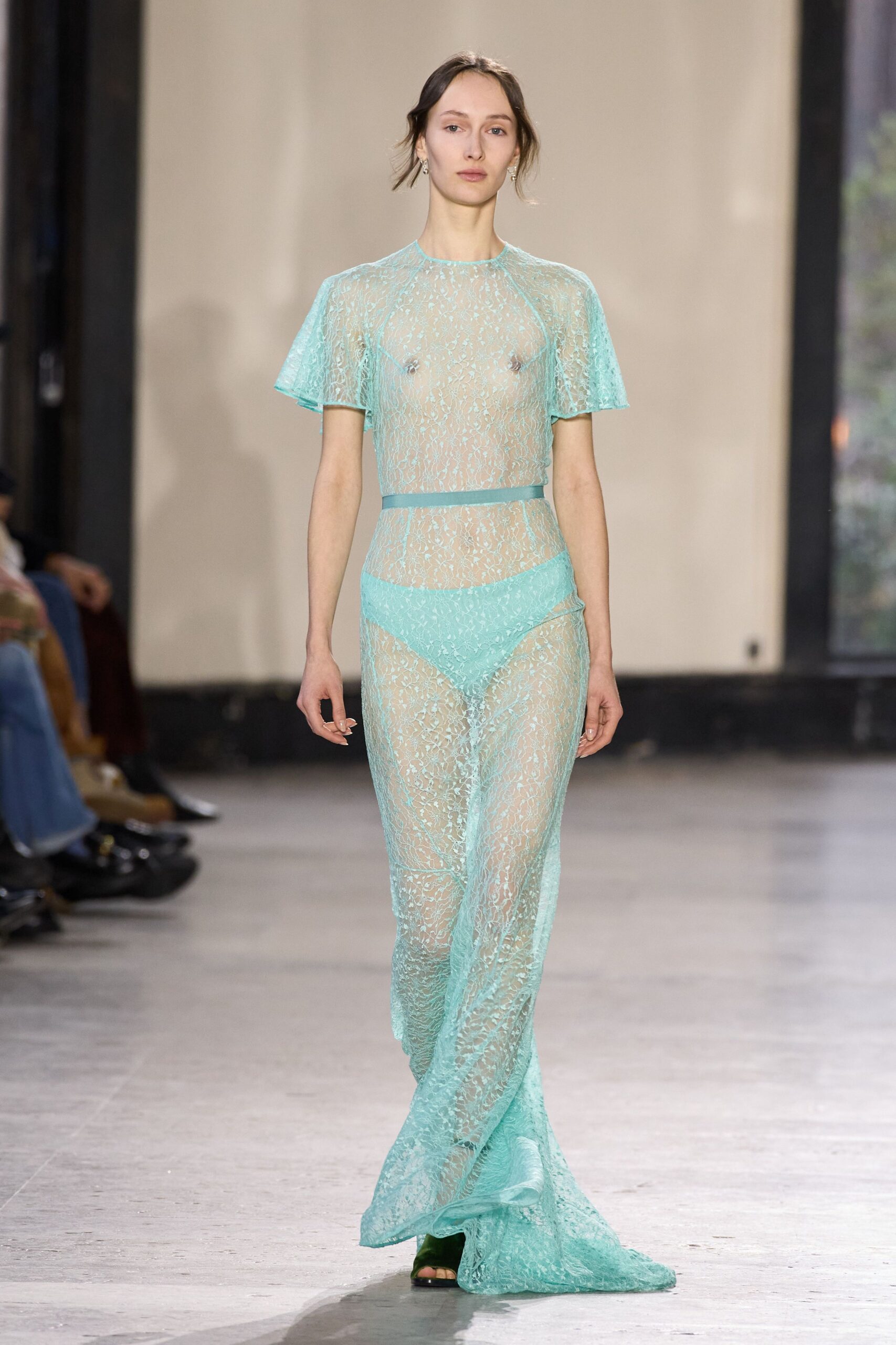 teal lace sleeveless high-neck fitted layered dress