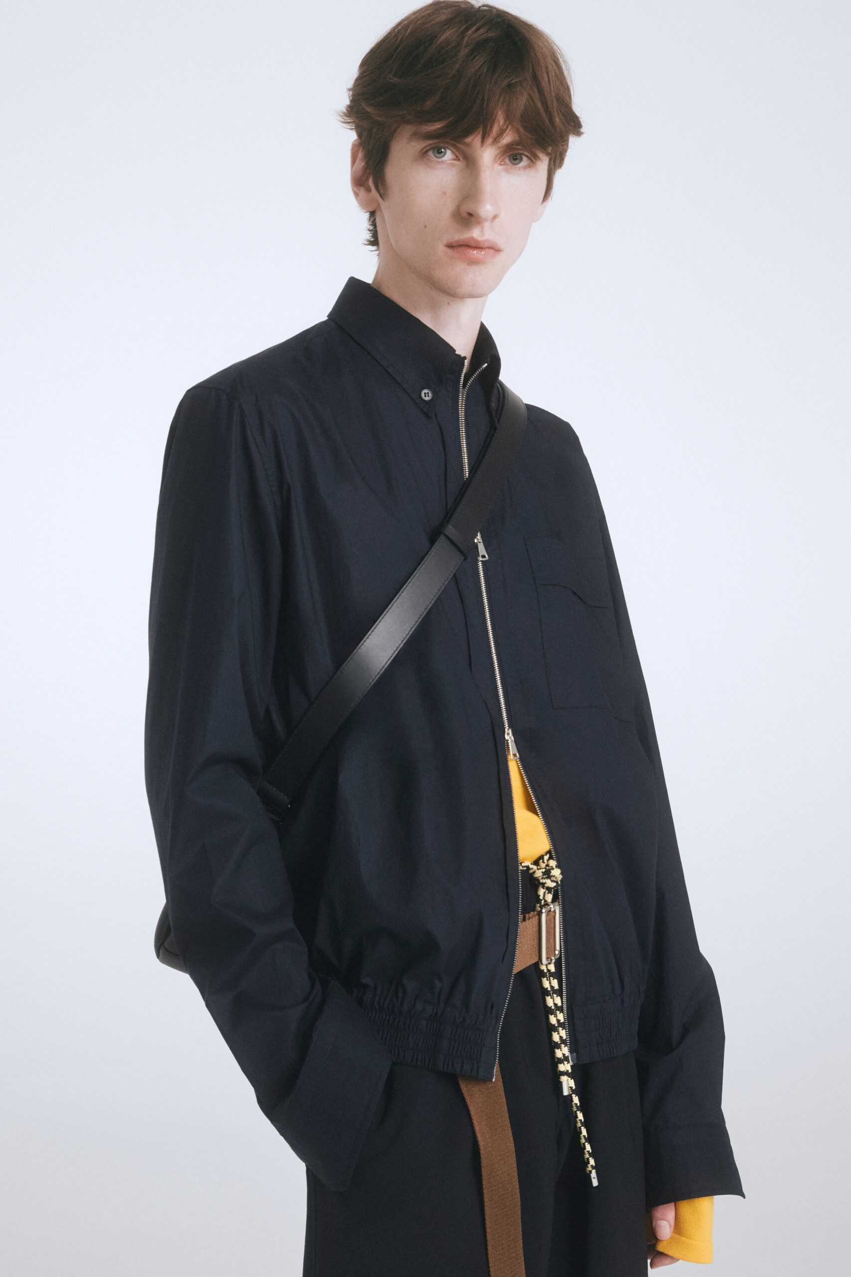 black cotton slim straight-leg pants