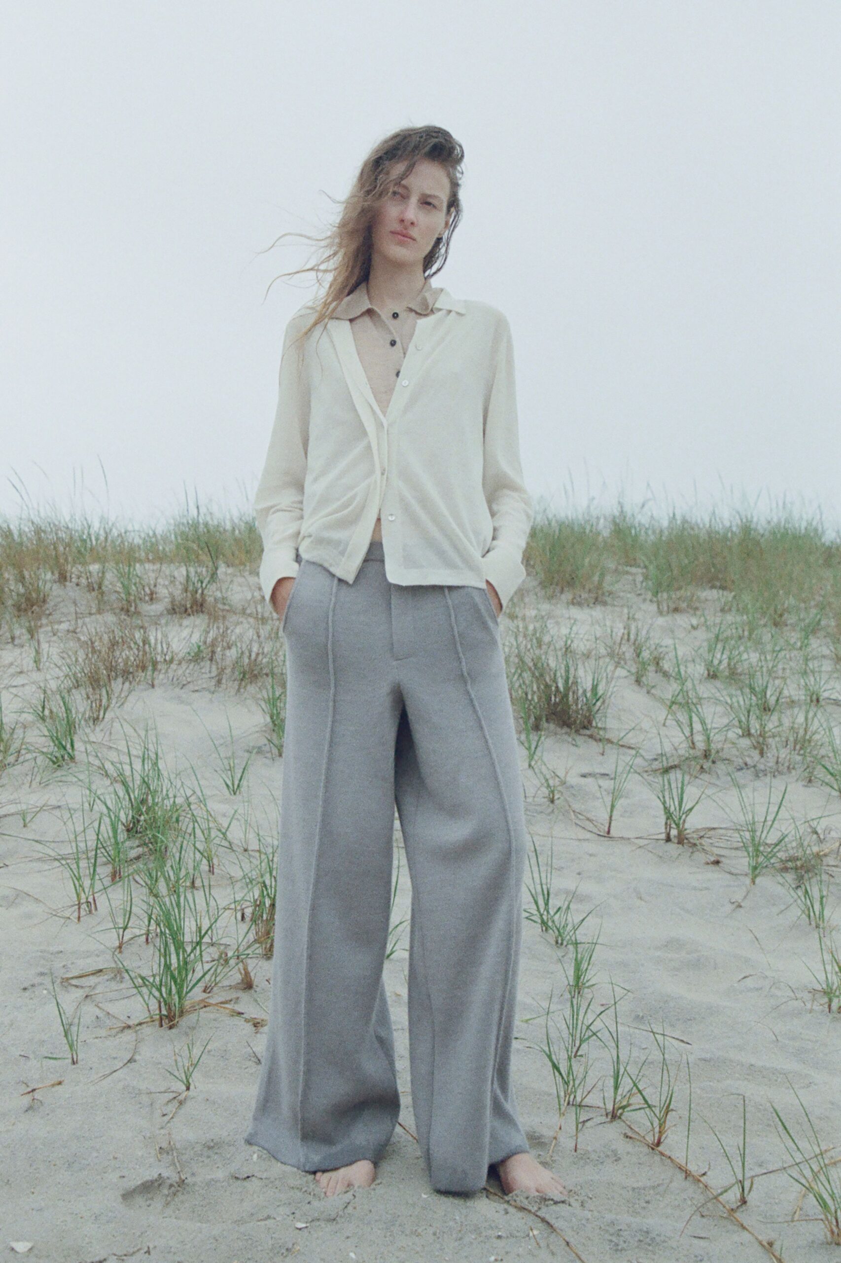 white cotton long-sleeve collared relaxed cardigan