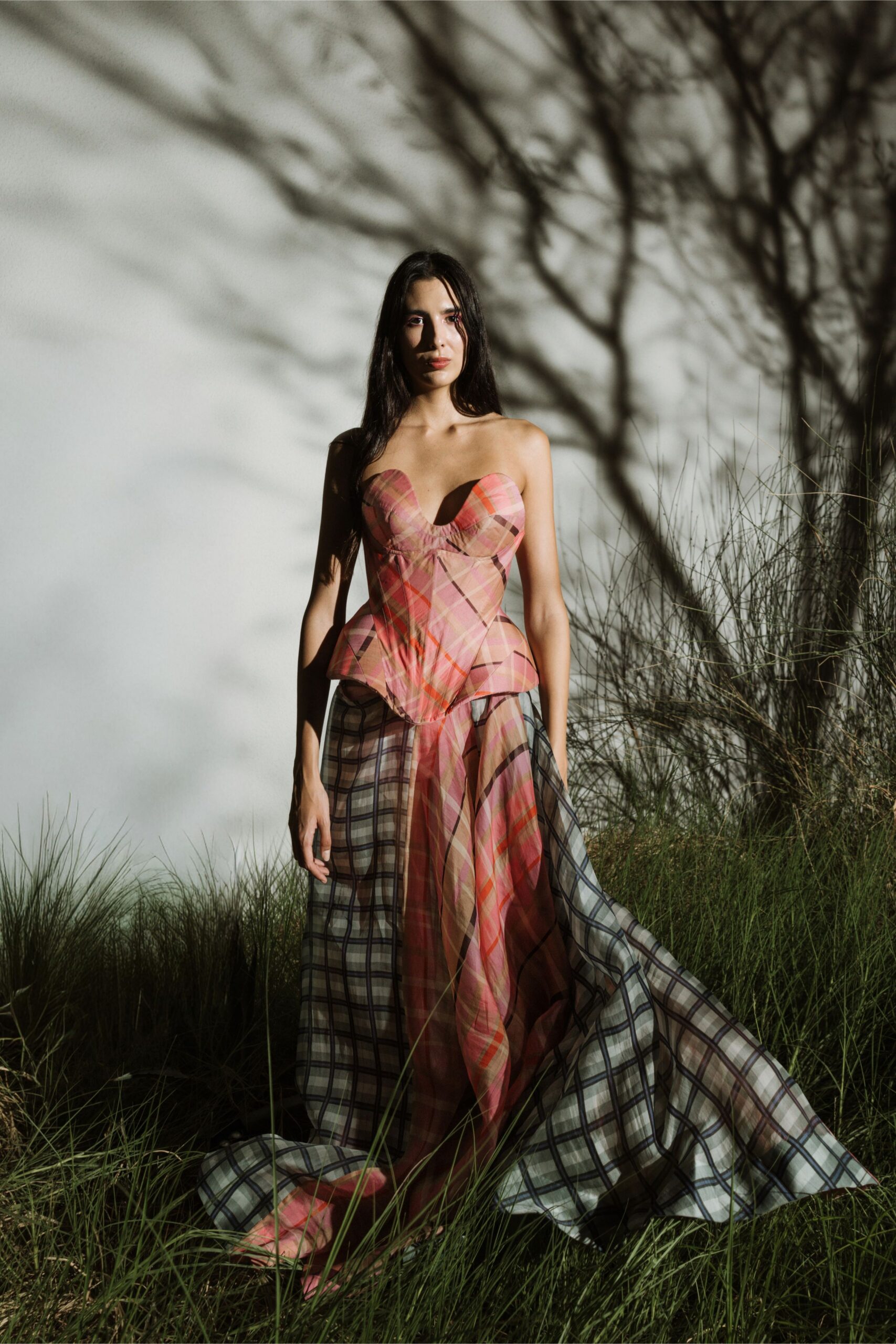 pink silk strapless gown