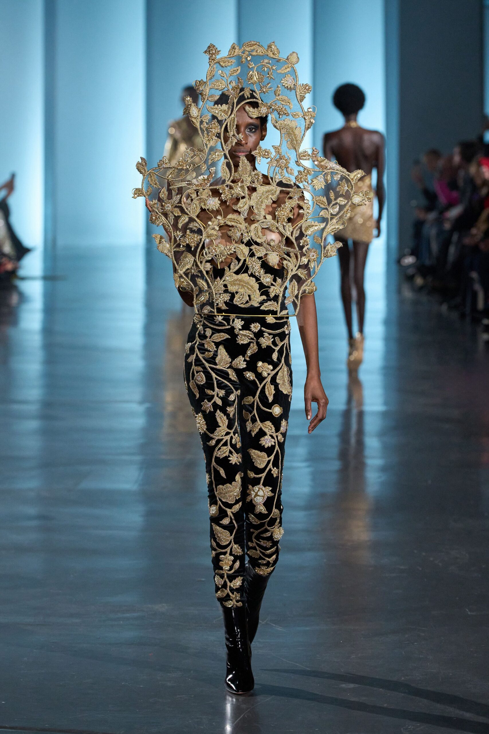 black gold embroidered jumpsuit